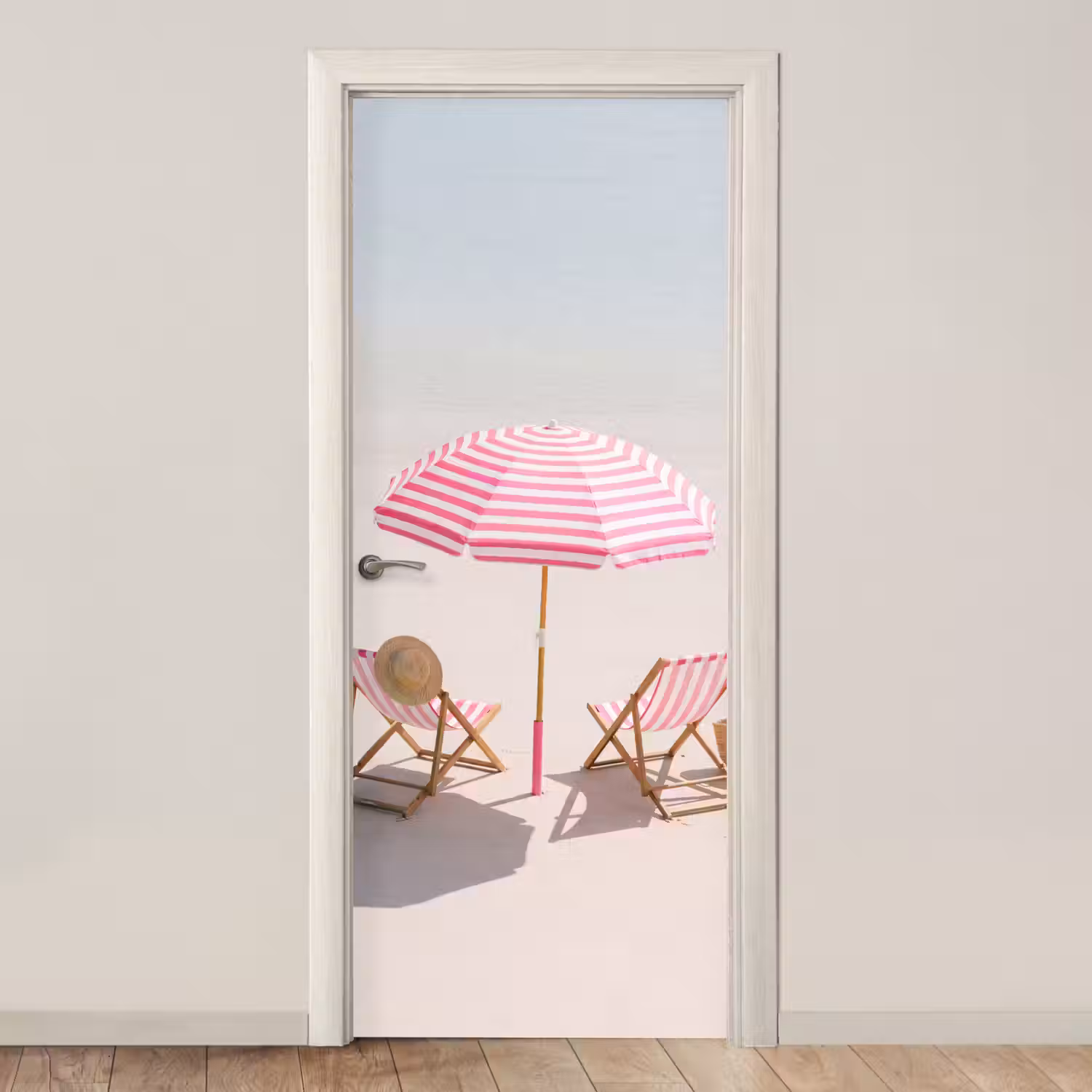 Strand - Parasol - Ligstoel - Zomer - Roze deurposter klein -3d_beige