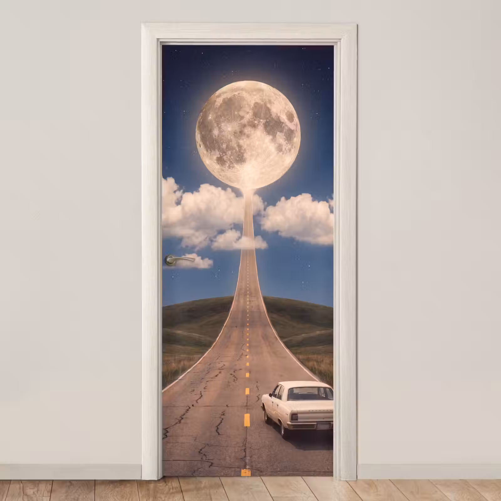 Türtapete - Straße – Mond – Nacht - Weg - Maan - Nacht deurposter klein