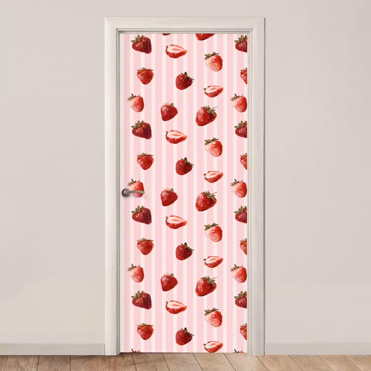 Strepen - Aardbei - Roze deurposter klein 289 -3d_beige
