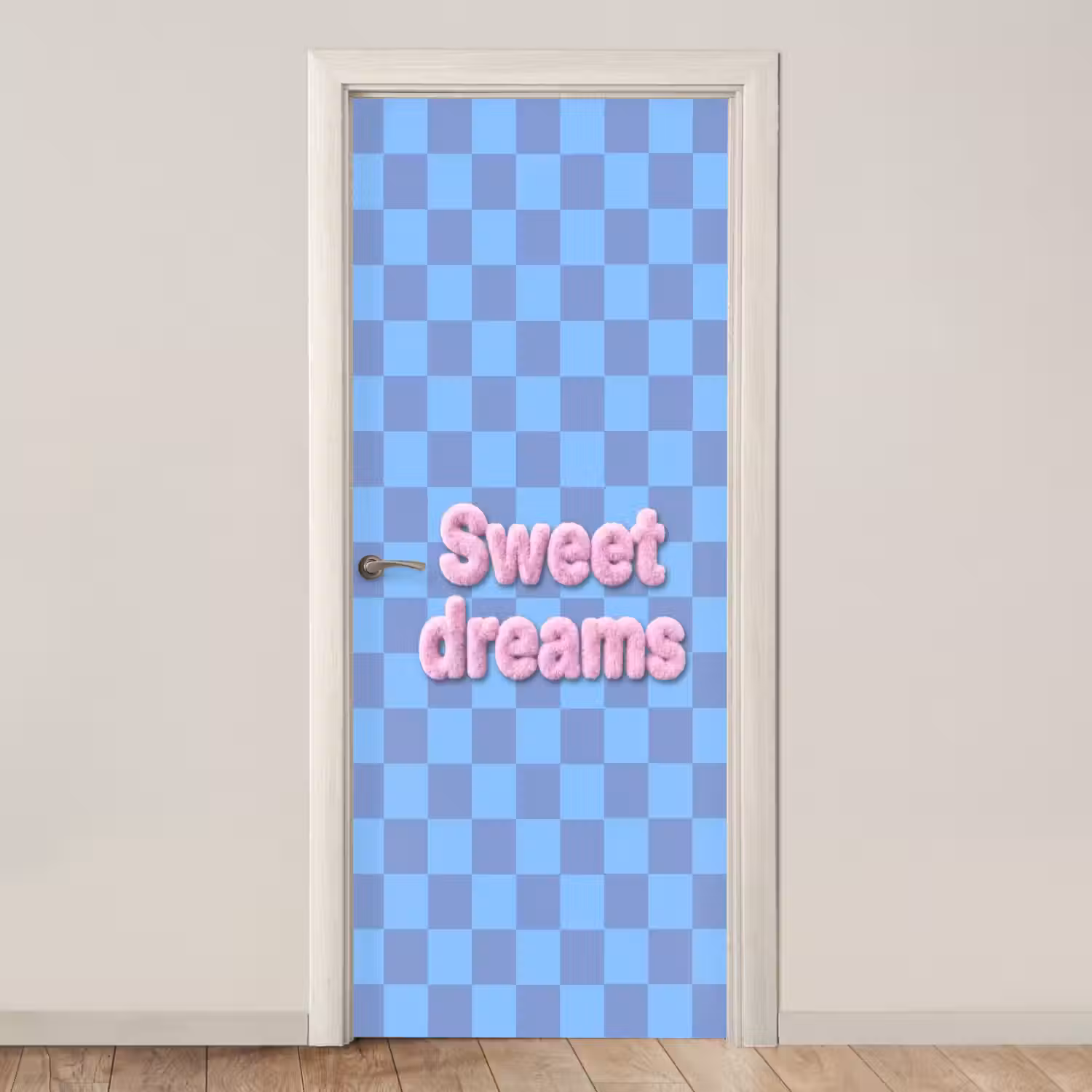 Sweet dreams - Vierkanten - Roze - Blauw deurposter klein -3d_beige
