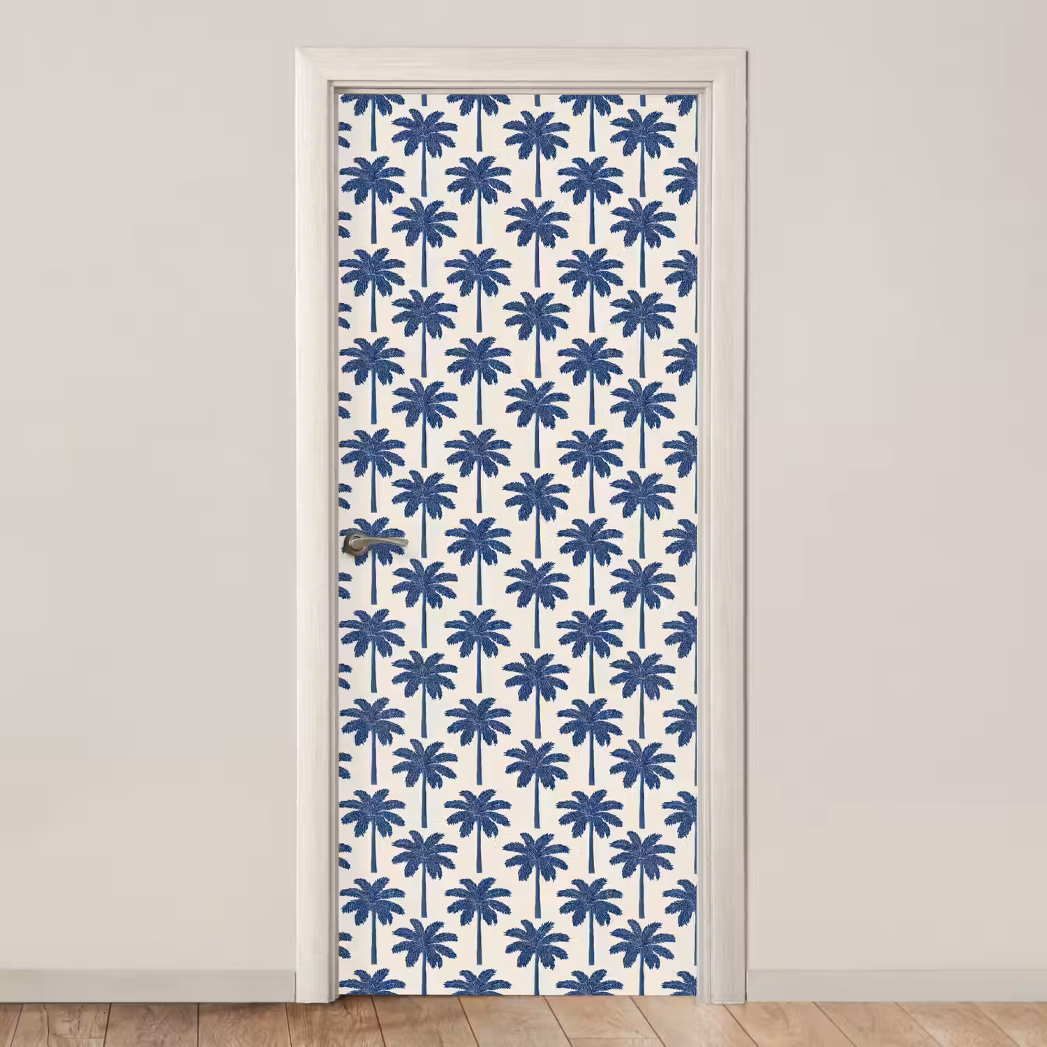 Symmetrisch - Palm - Blauw deurposter klein 289 -3d_beige