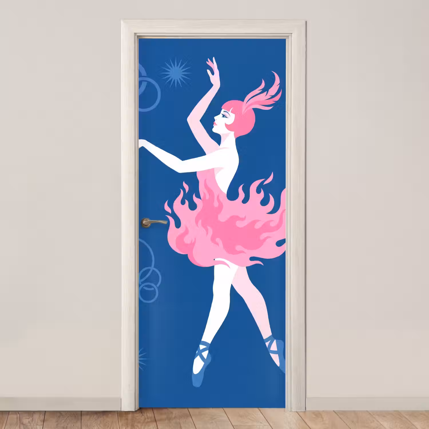 Danseres - Vlammenrok - Abstract - Roze - Blauw deurposter klein -3d_beige
