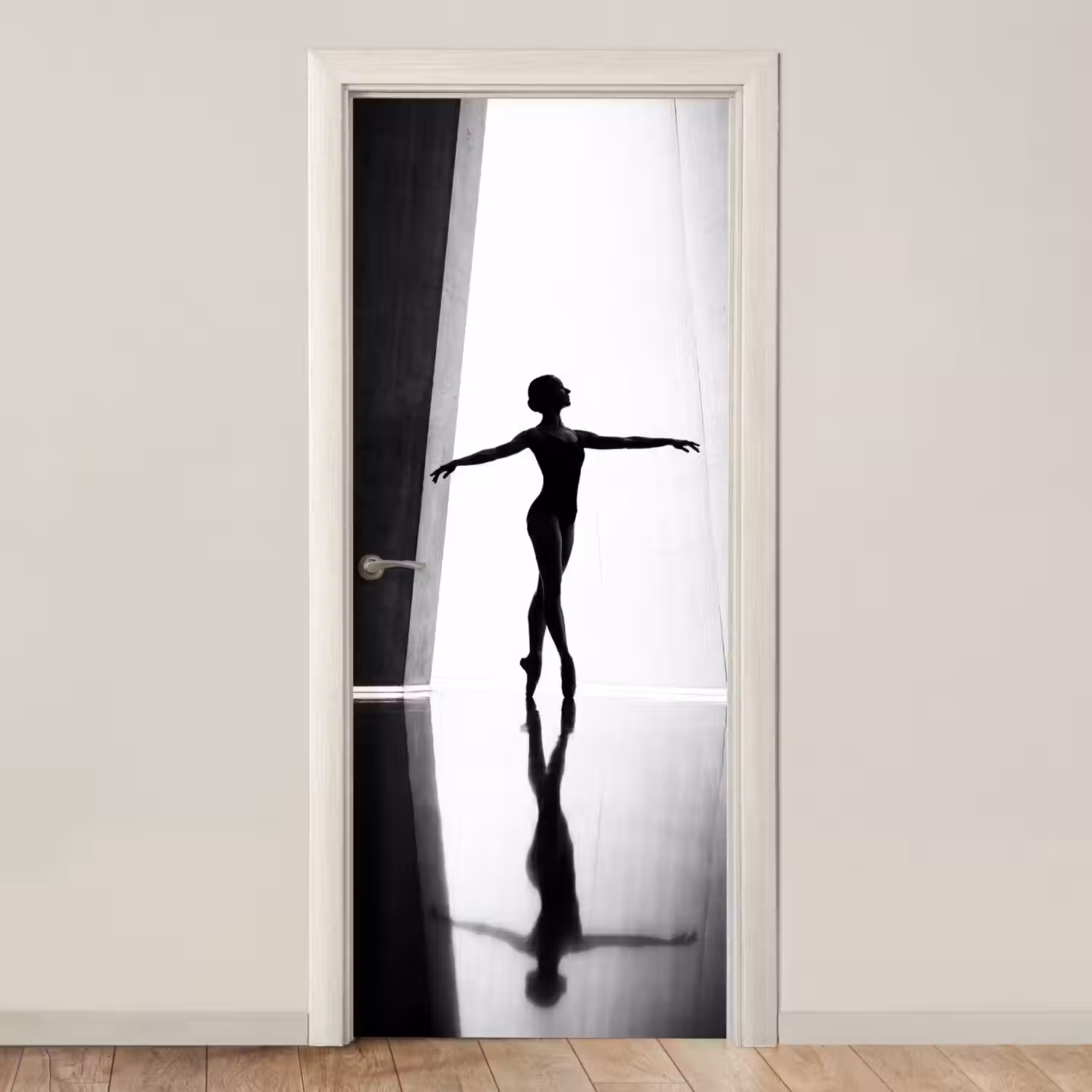 Danser - Silhouette - Kunst - Modern - Zwart-wit deurposter klein -3d_beige