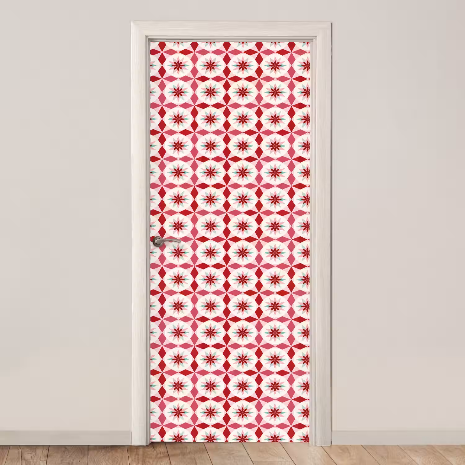 Tegelpatroon - Sterren - Retro - Roze - Mintgroen deurposter klein 289 -3d_beige