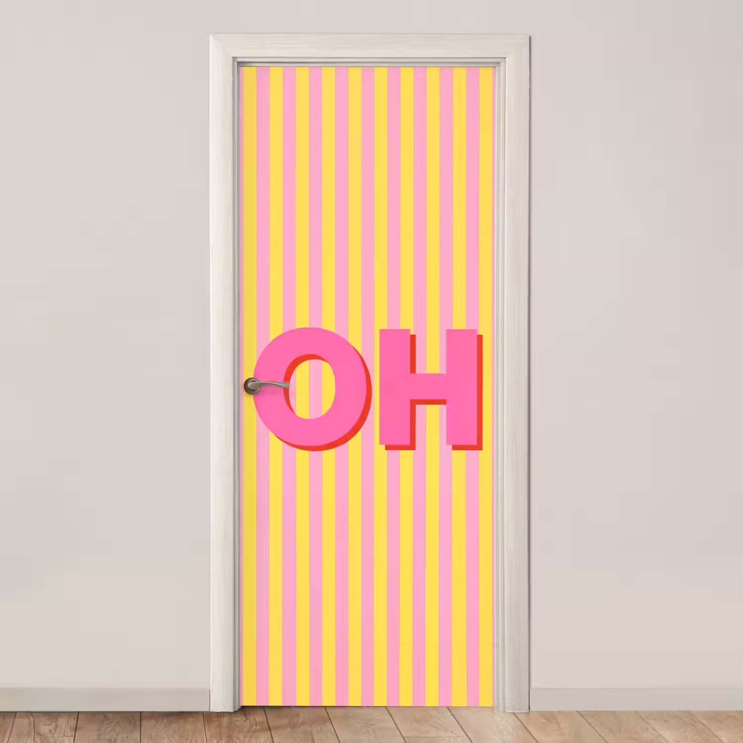 Tekst - Strepen - Roze deurposter klein -3d_beige