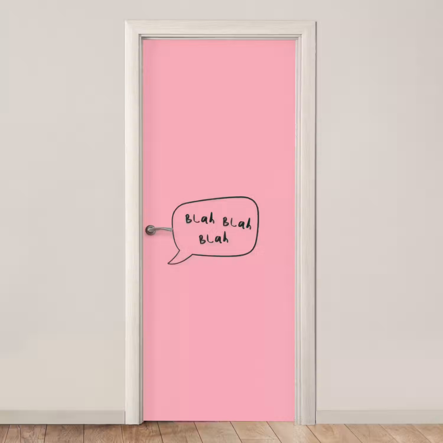 Tekstwolkje - BLAH BLAH BLAH - Roze deurposter klein -3d_beige