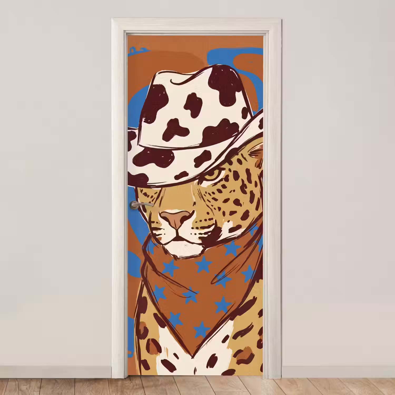 Dieren - Cowboyhoed - Modern - Illustratie - Bruin deurposter klein -3d_beige