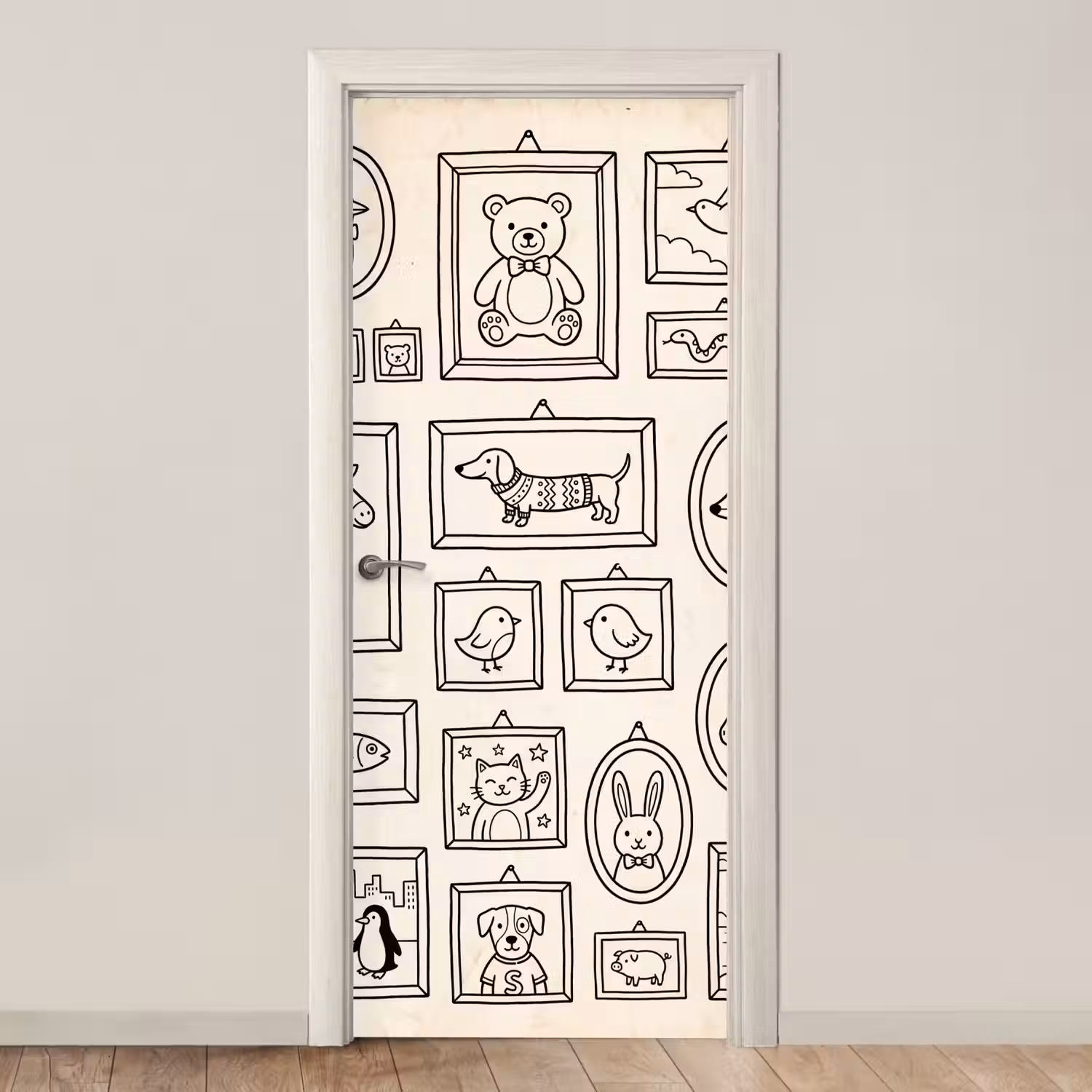 Dieren - Illustratie - Lijsten - Galerij - Speels deurposter klein -3d_beige