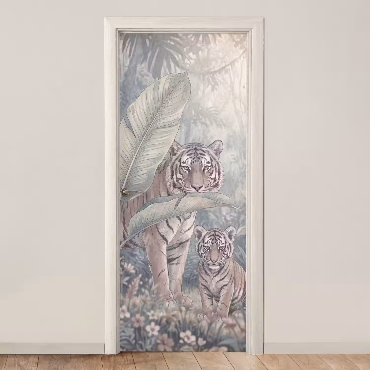 Tijger - Welp - Jungle - Illustratie - Dieren deurposter klein -3d_beige
