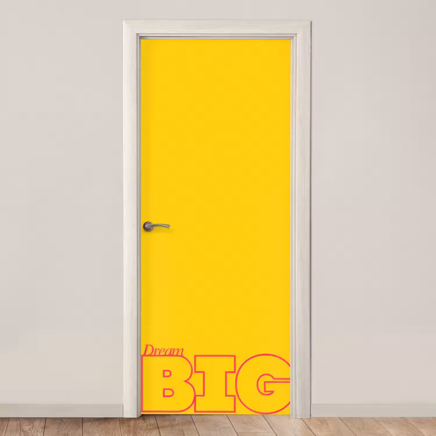 Dream big - Geel - Grafisch deurposter klein -3d_beige