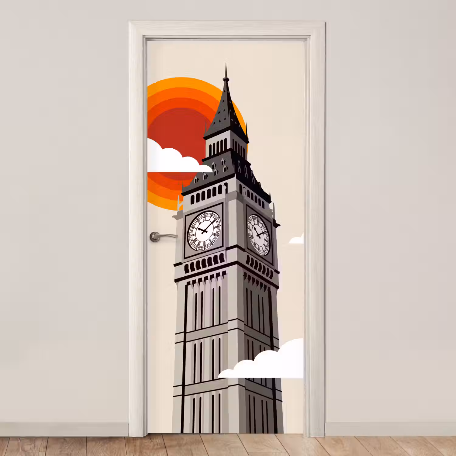 Toren - Klok - Londen - Architectuur - Retro deurposter klein -3d_beige