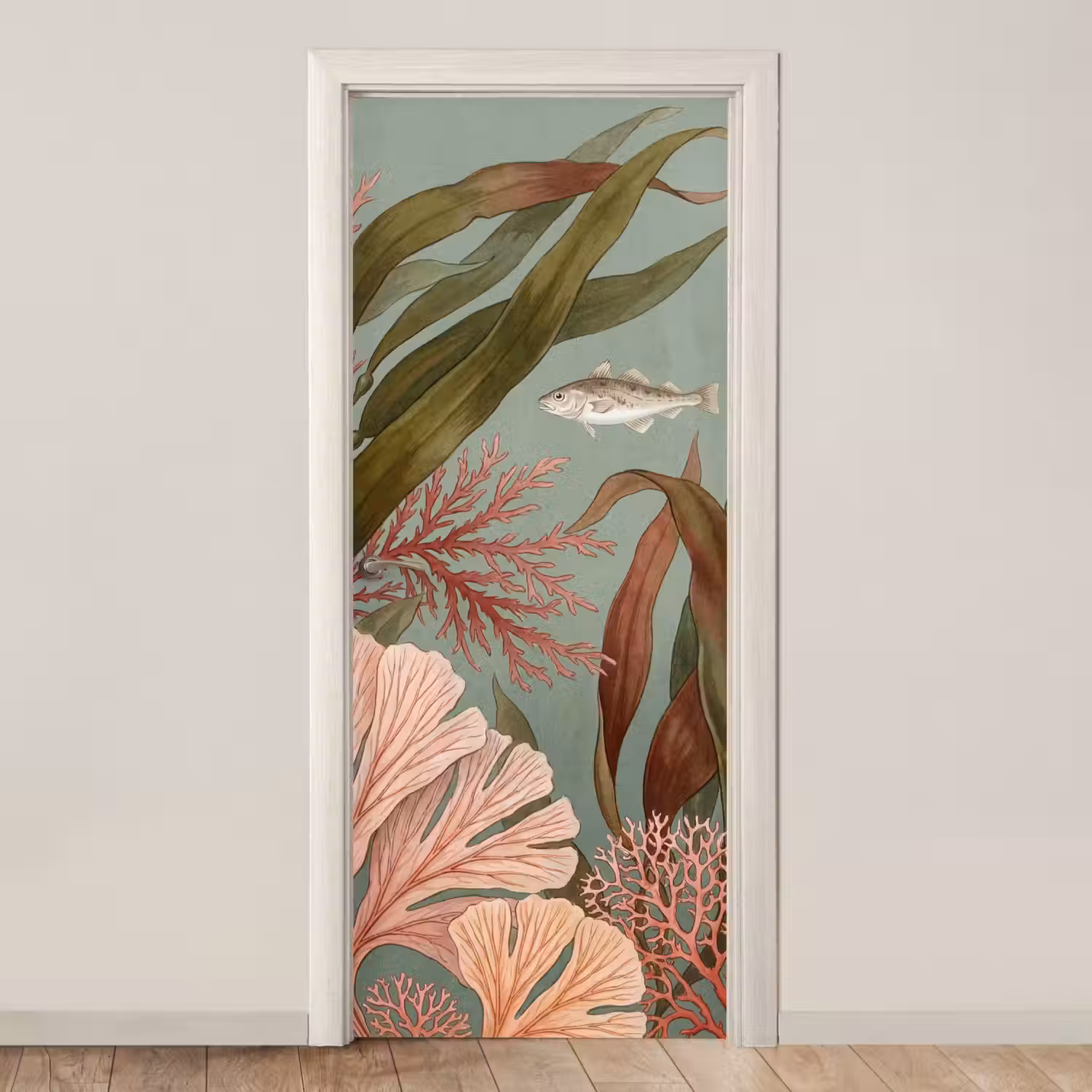 Onderwater - Planten - Vis - Vintage - Groen deurposter klein -3d_beige