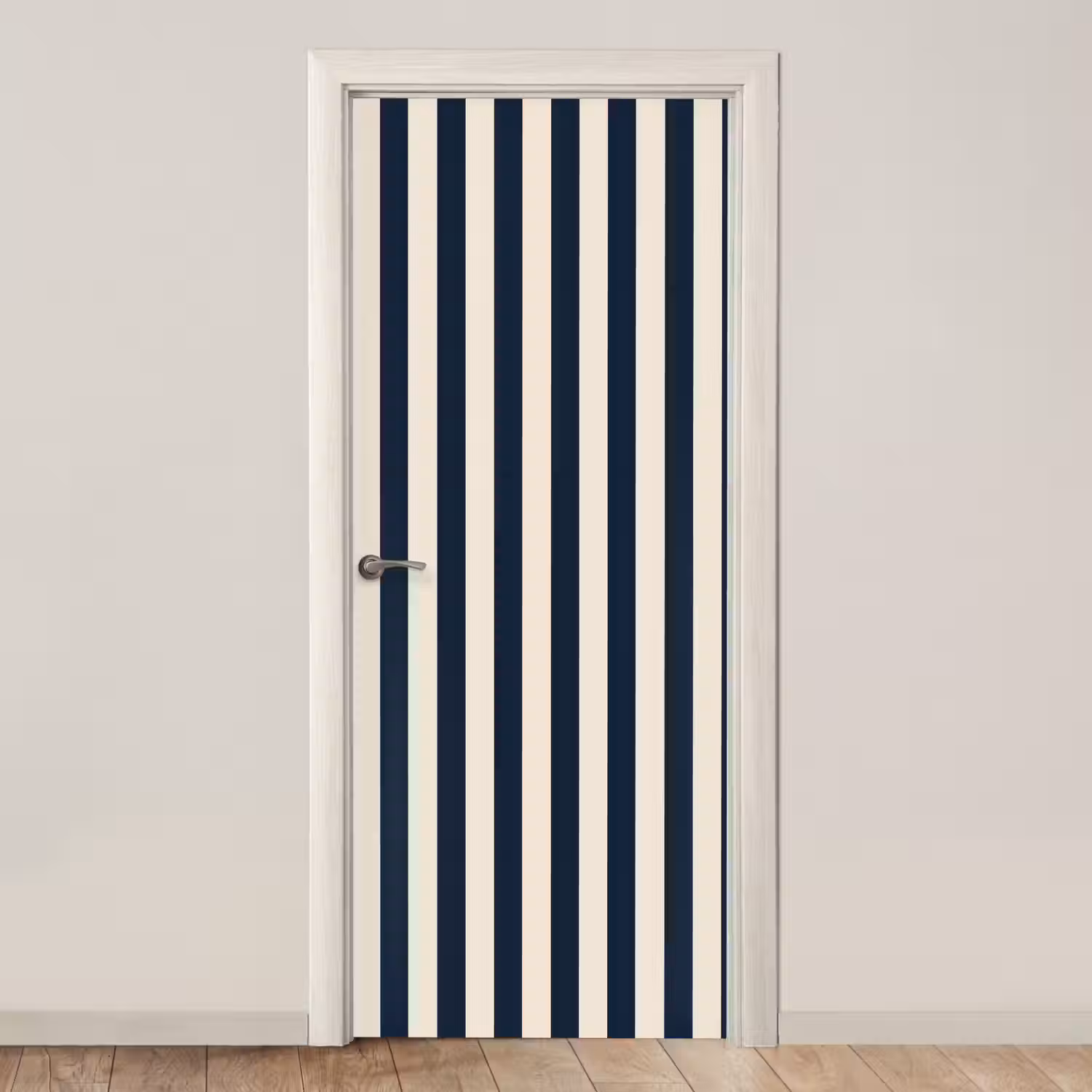 Verticale strepen - Blauw - Crème deurposter klein 289 -3d_beige