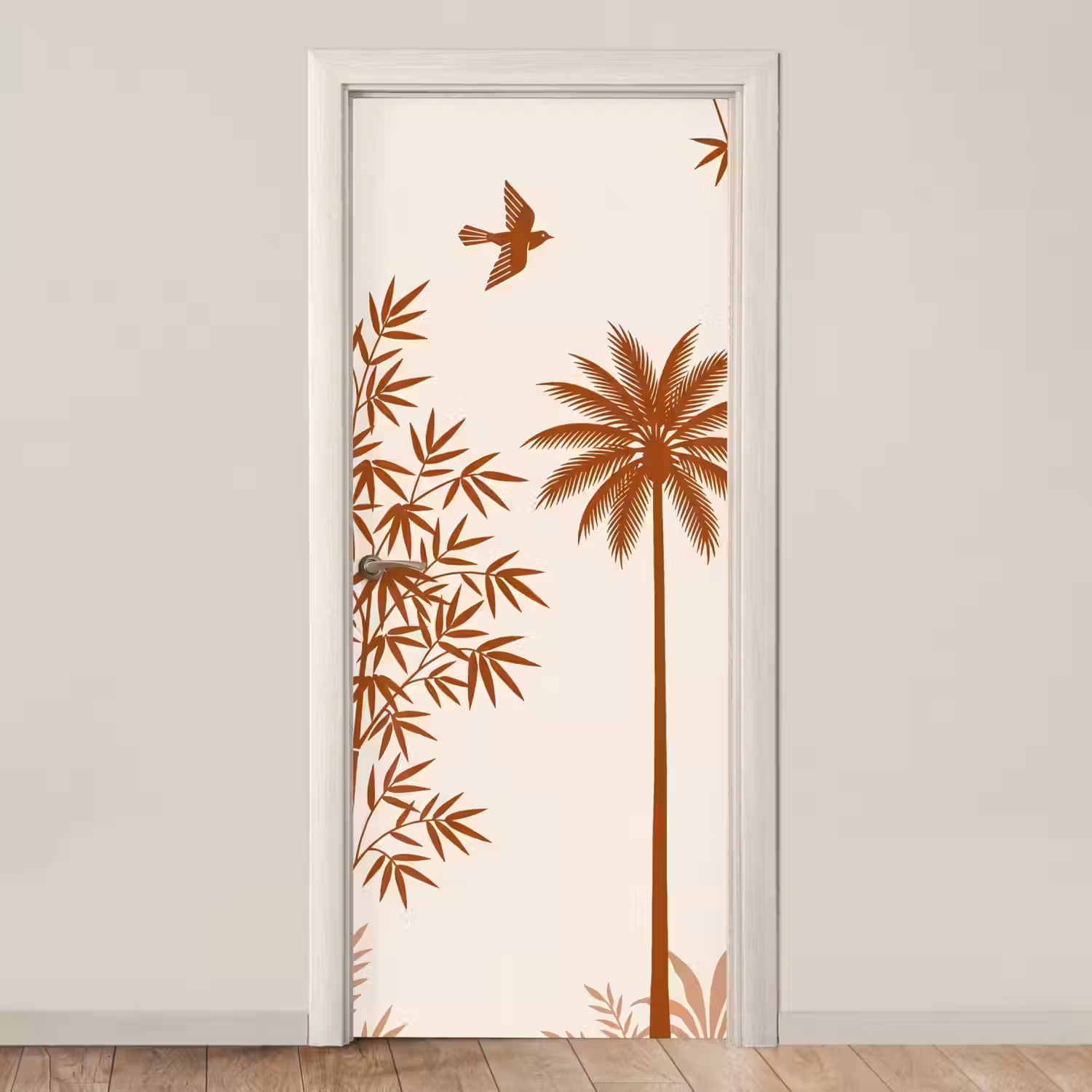 Vogel - Boom - Tropisch - Minimalistisch - Bruin deurposter klein -3d_beige