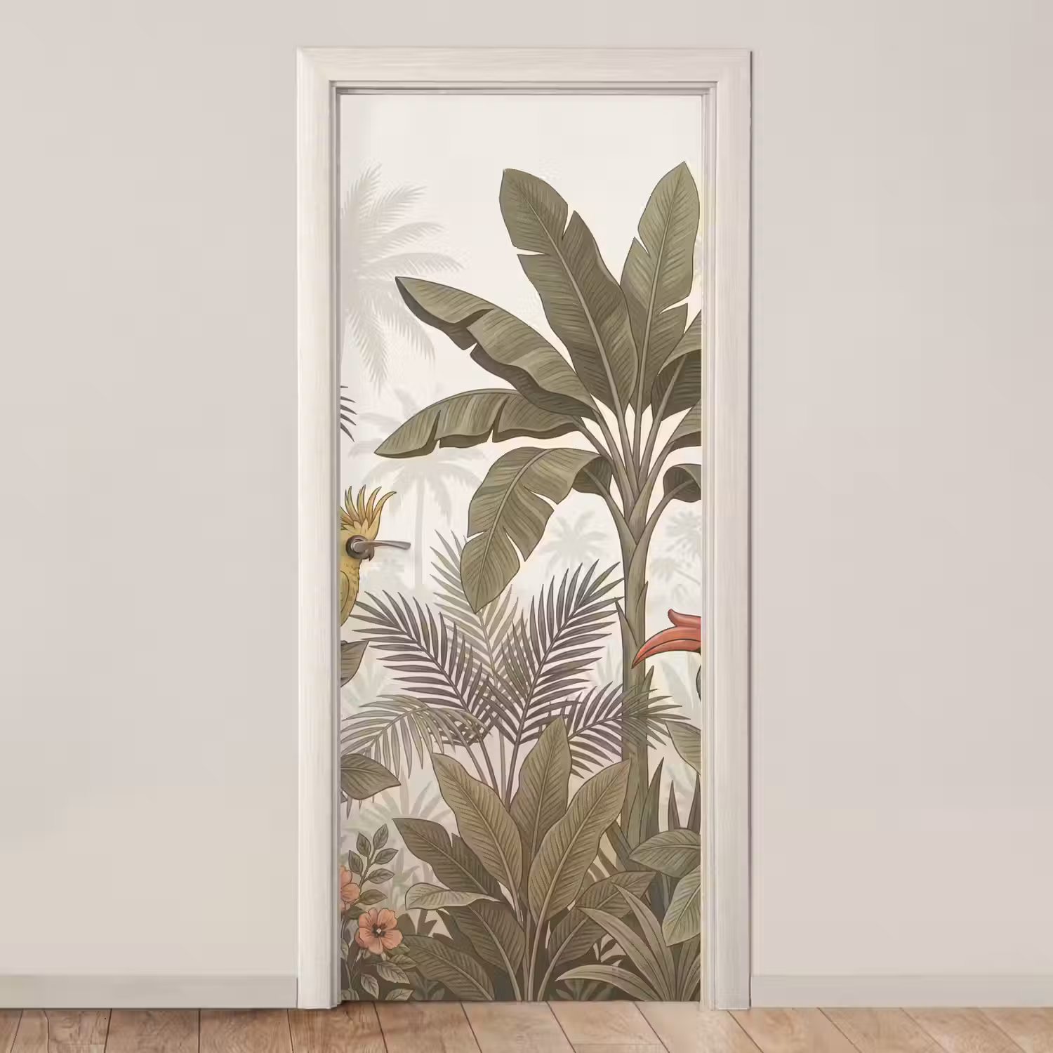 Vogel - Jungle - Tropisch - Illustratie - Groen deurposter klein -3d_beige