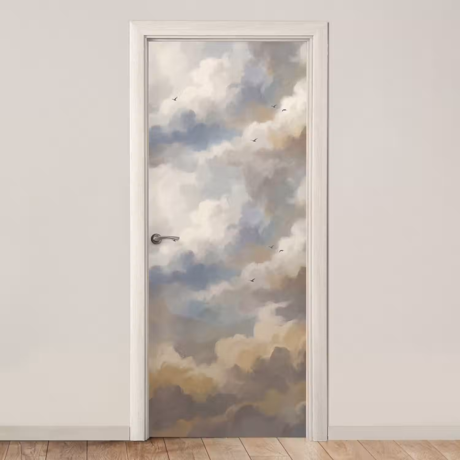 Vogel - Wolken - Natuur - Modern - Grijs deurposter klein -3d_beige