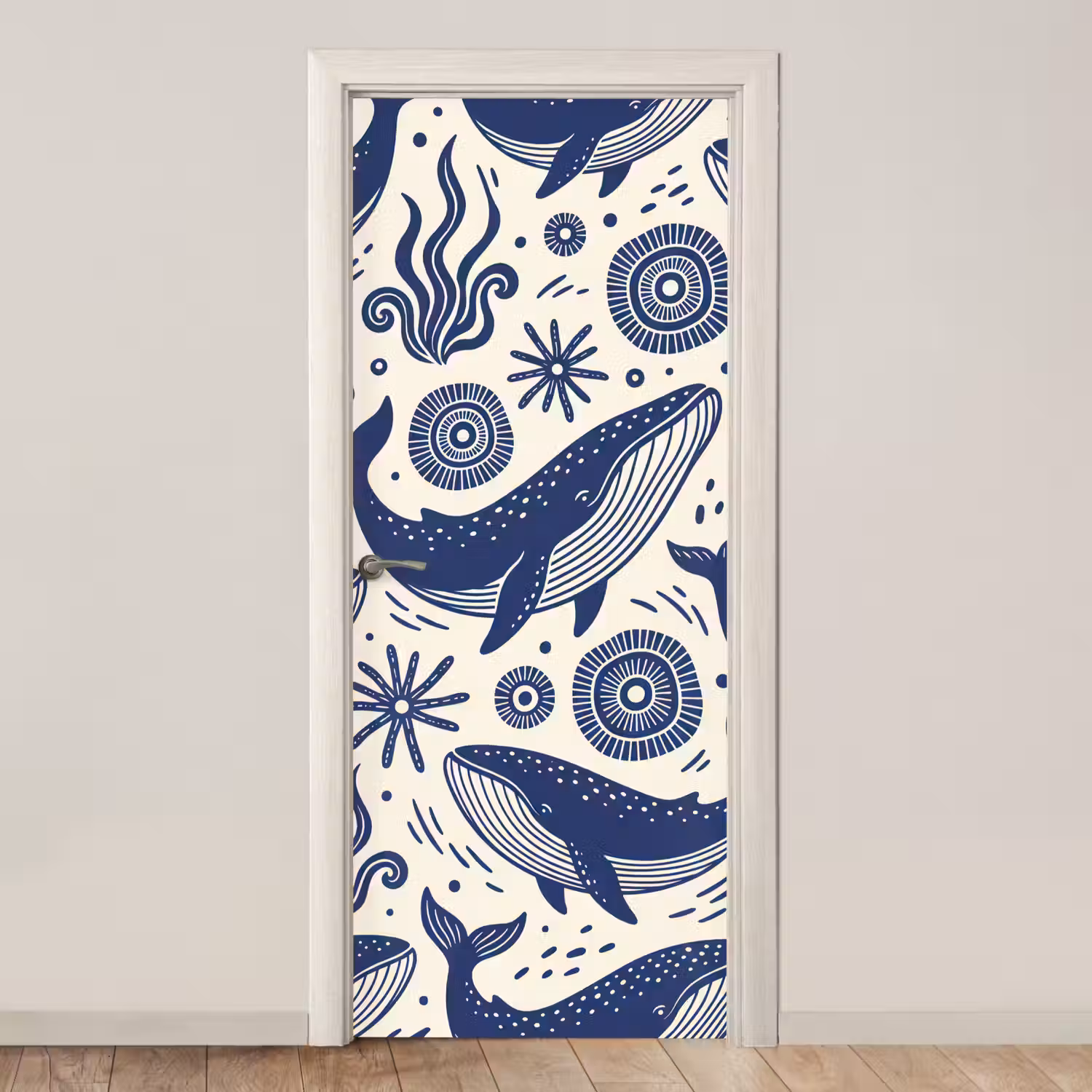 Walvis - Onderwater - Dieren - Abstract - Blauw deurposter klein -3d_beige