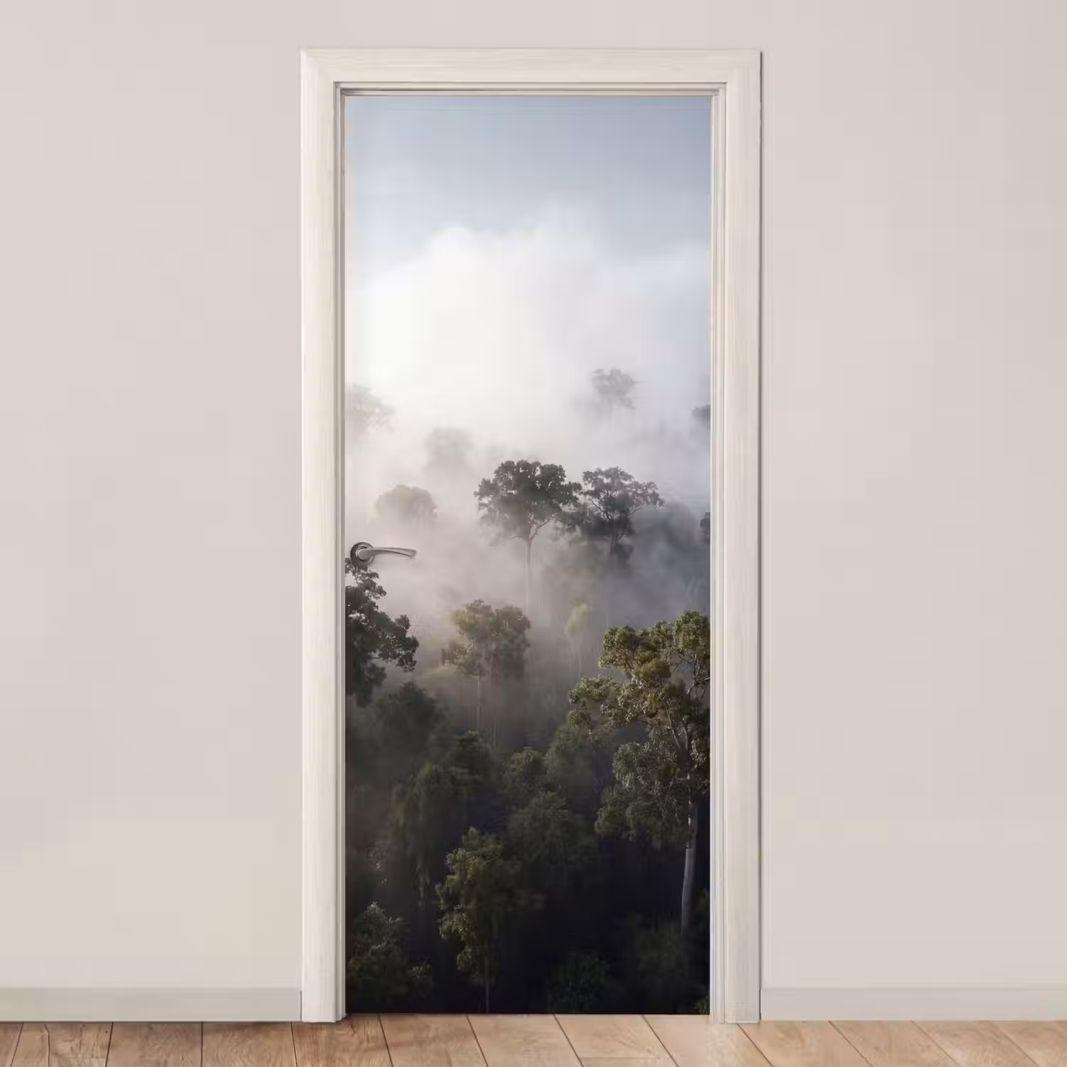 Bos - Mist - Natuur - Groen deurposter klein -3d_beige