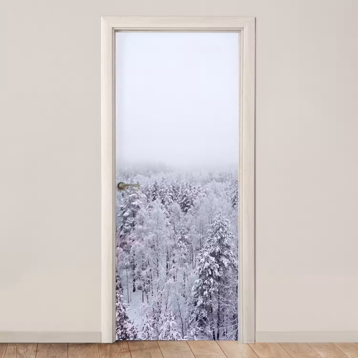Bos - Sneeuw - Winter - Natuur - Wit deurposter klein -3d_beige