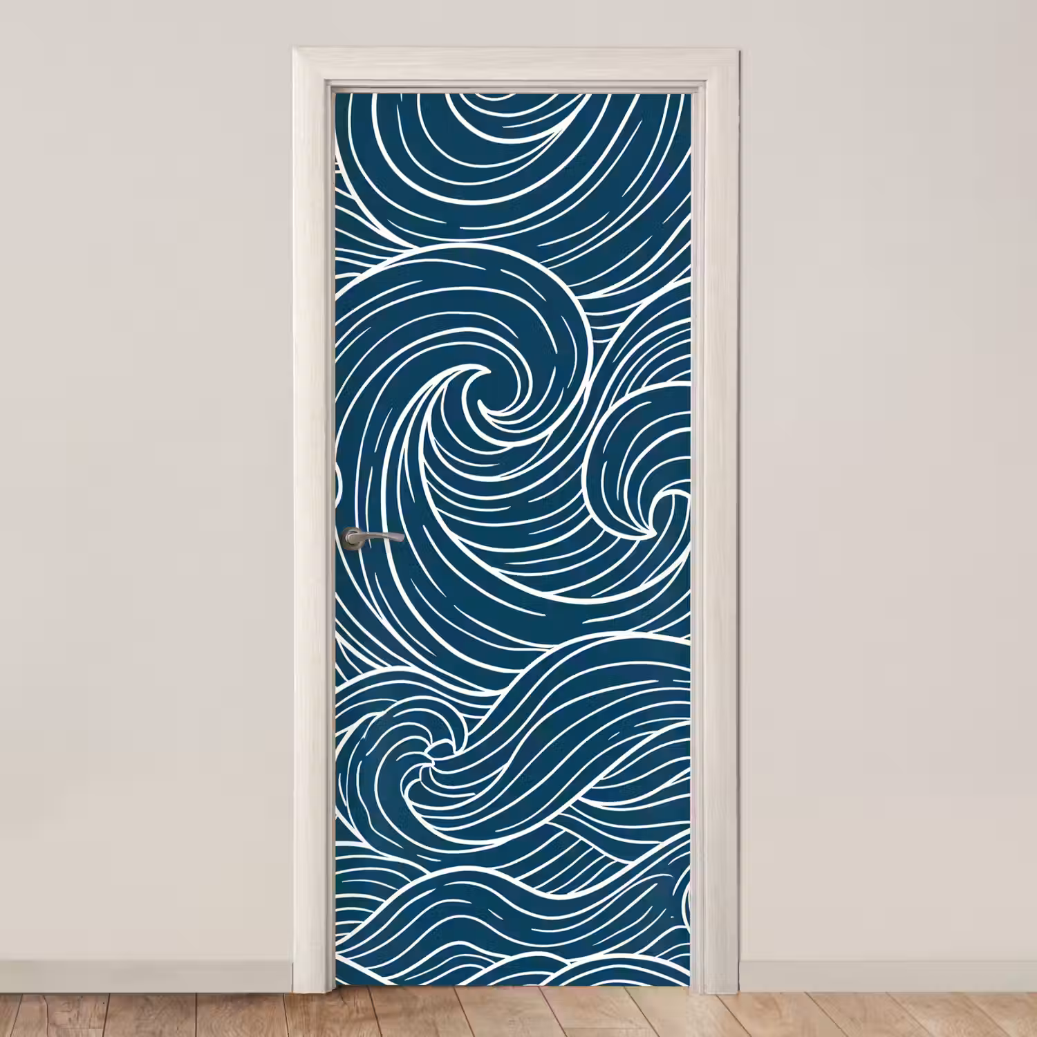 Golven - Spiraal - Water - Abstract - Blauw deurposter klein -3d_beige