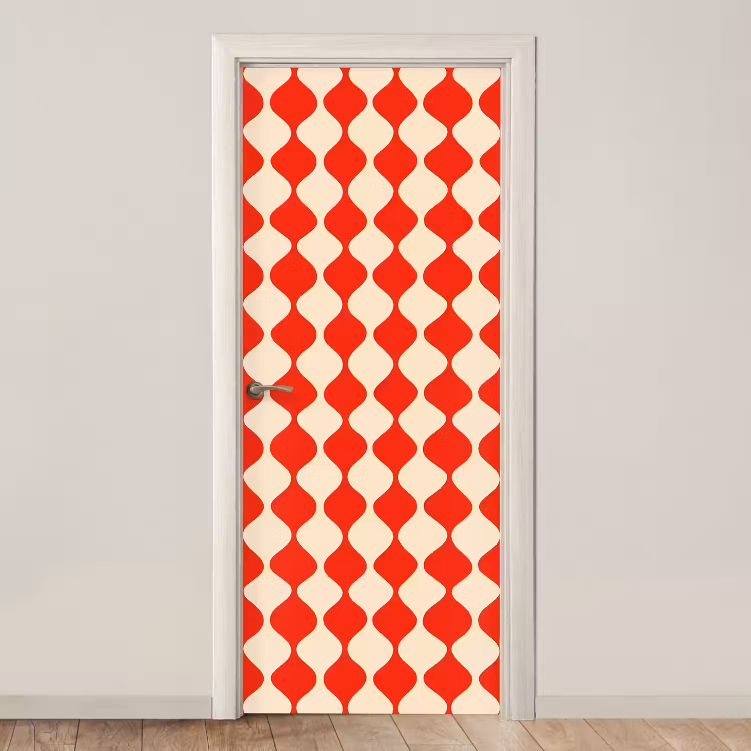 Golvend patroon - Retro - Rood - Beige deurposter klein 289 -3d_beige