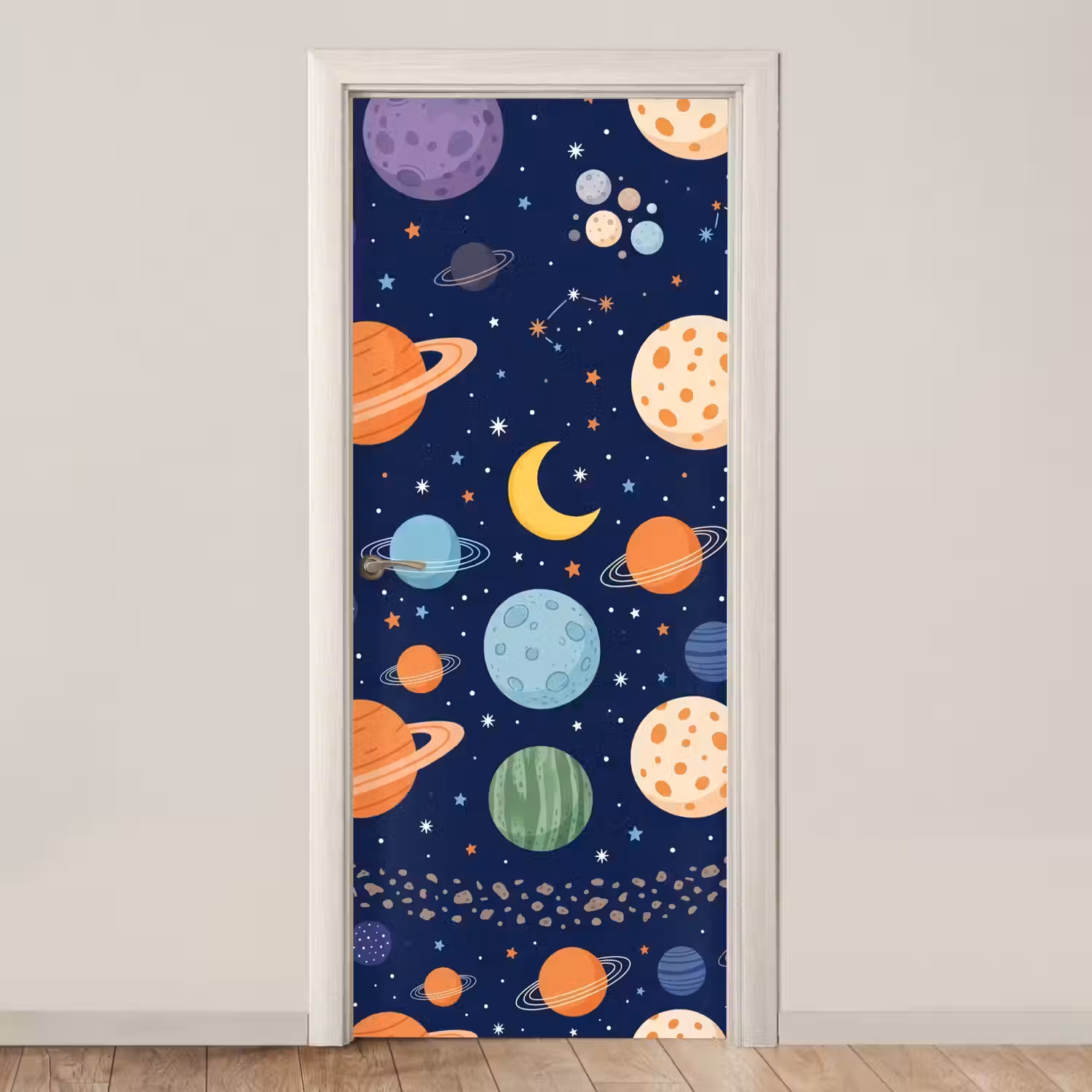 Ruimte - Planeten - Kleurrijk deurposter klein -3d_beige