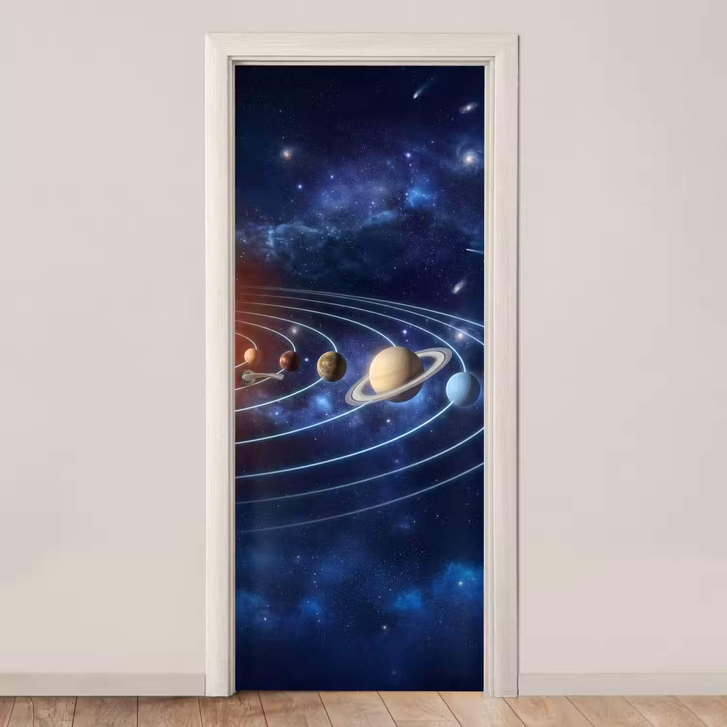 Ruimte - Zonnestelsel - Blauw deurposter klein -3d_beige