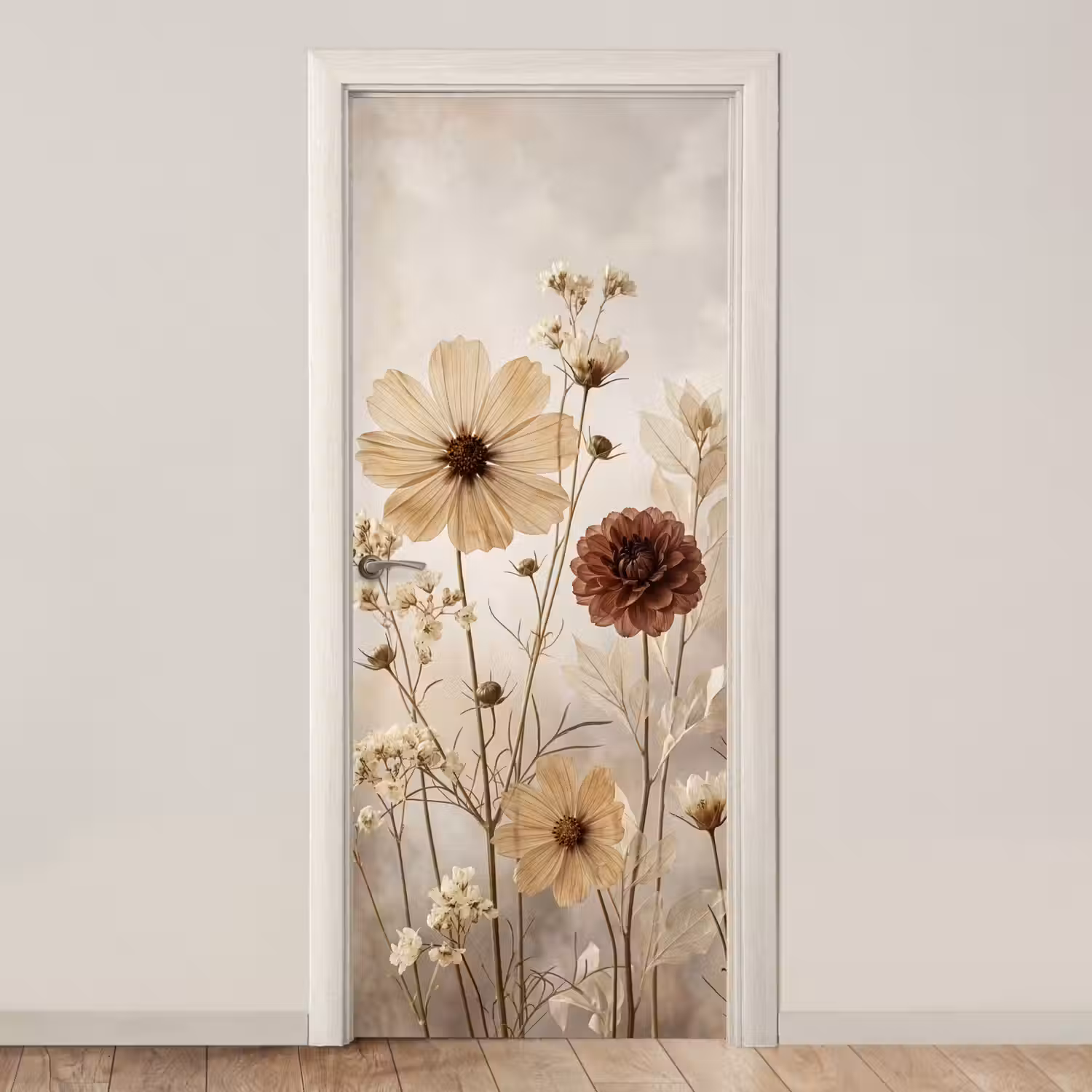 Wilde bloemen - Botanisch - Vintage - Natuur - Rustiek deurposter klein -3d_beige