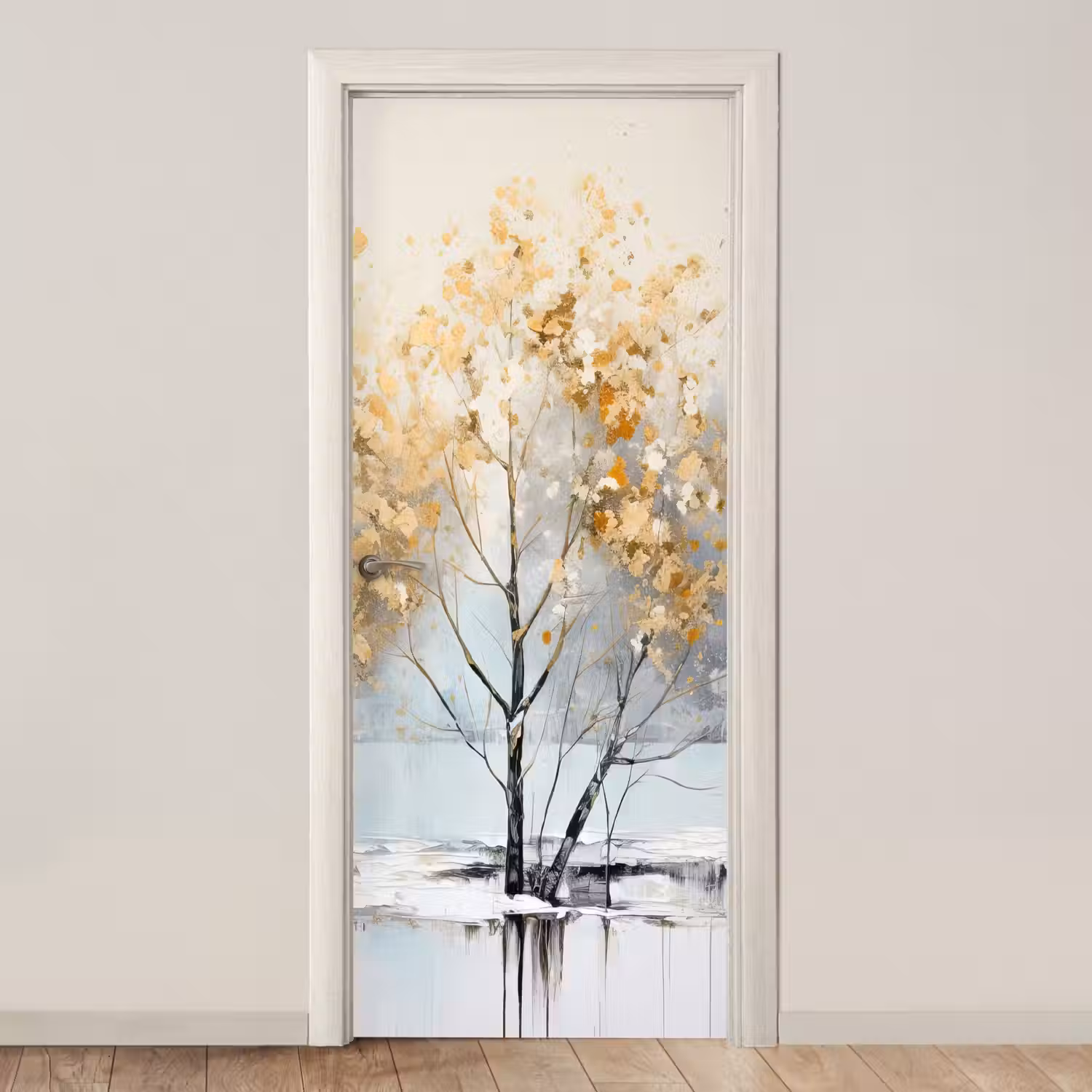 Winter - Bomen - Natuur - Acryl - Kunst deurposter klein -3d_beige