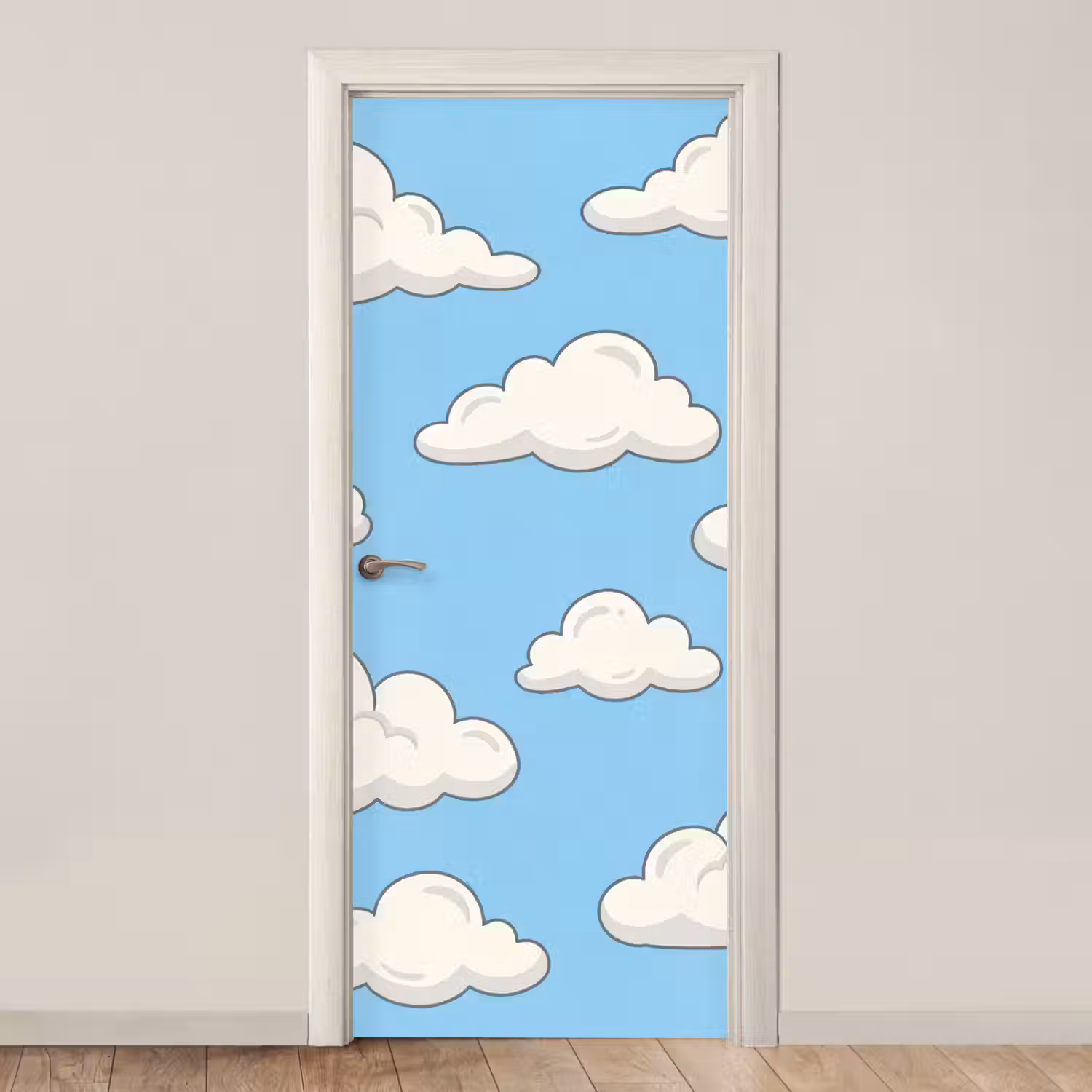 Wolk - Cartoon - Lucht - Blauw - Wit deurposter klein -3d_beige