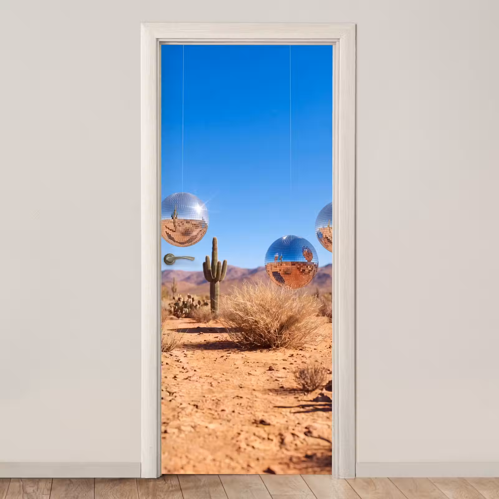Türtapete - Wüste – Spiegelkugel – Kunst - Woestijn - Spiegelbal - Kunst deurposter klein