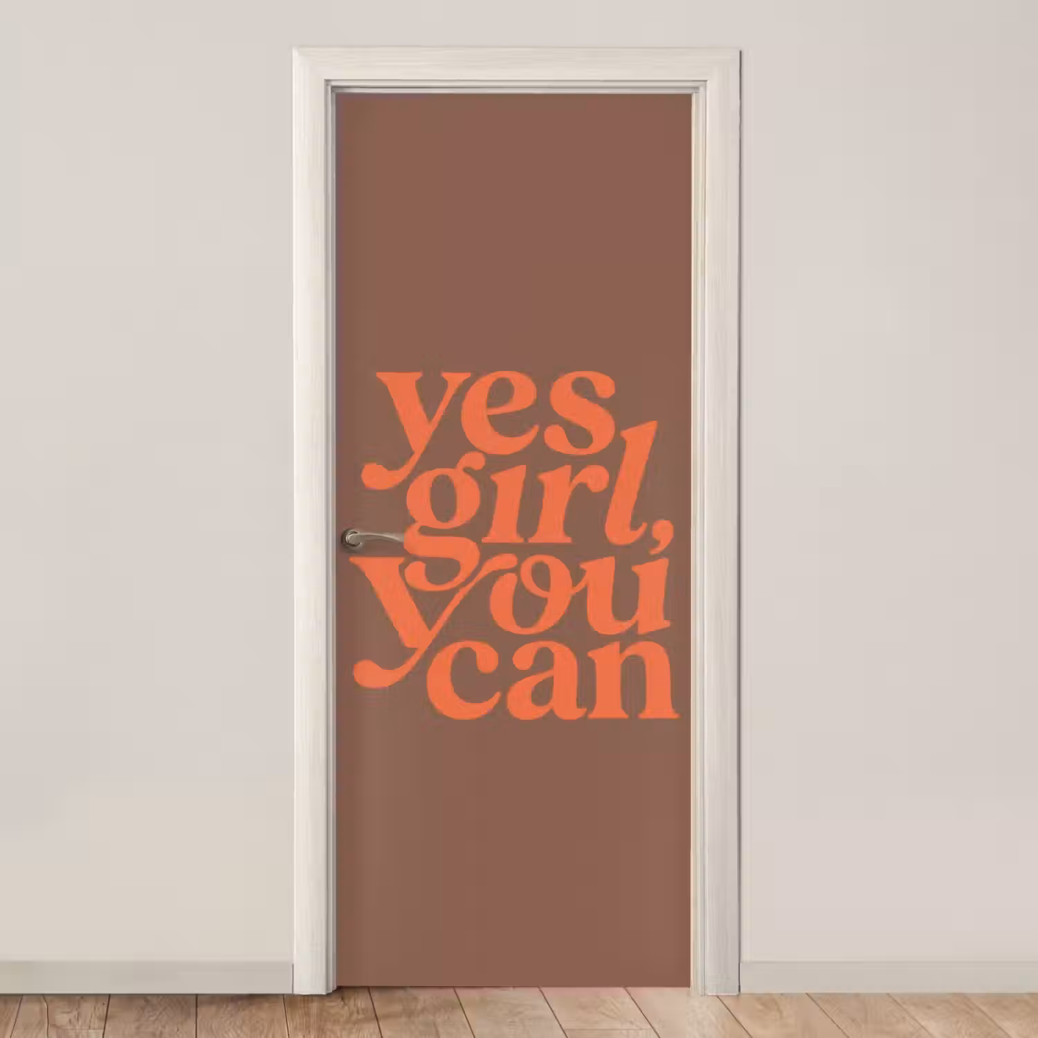 Yes girl you can - Oranje - Bruin deurposter klein -3d_beige