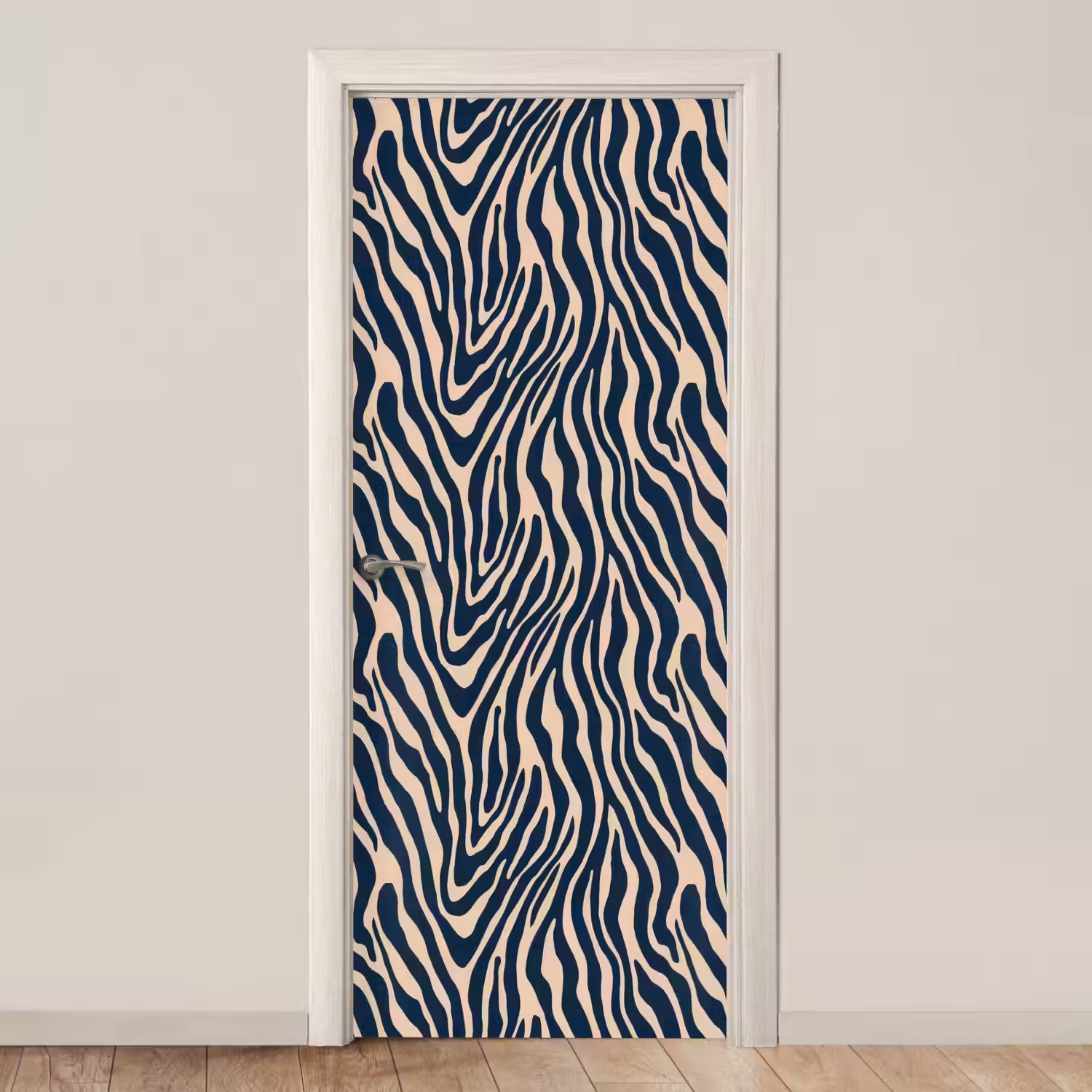 Zebra - Patroon - Blauw - Beige deurposter klein 289 -3d_beige