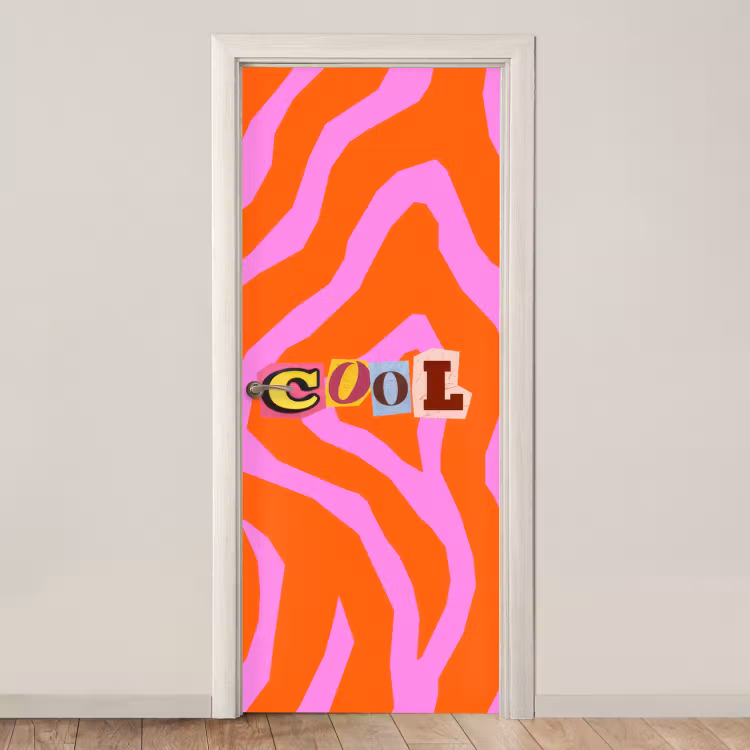 Zebraprint - Grafisch - COOL - Oranje deurposter klein -3d_beige