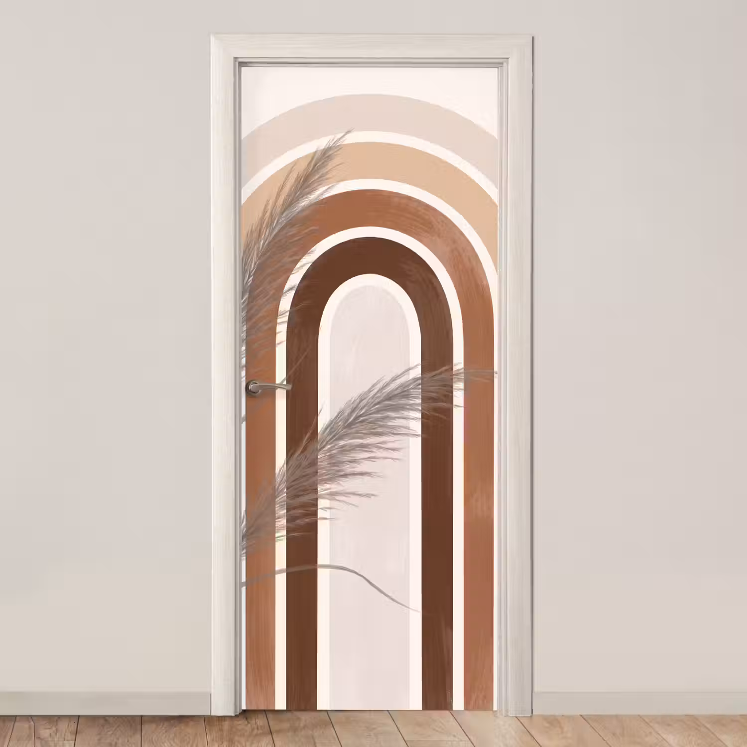 Abstract - Bogen - Plant - Boho - Beige deurposter klein -3d_beige