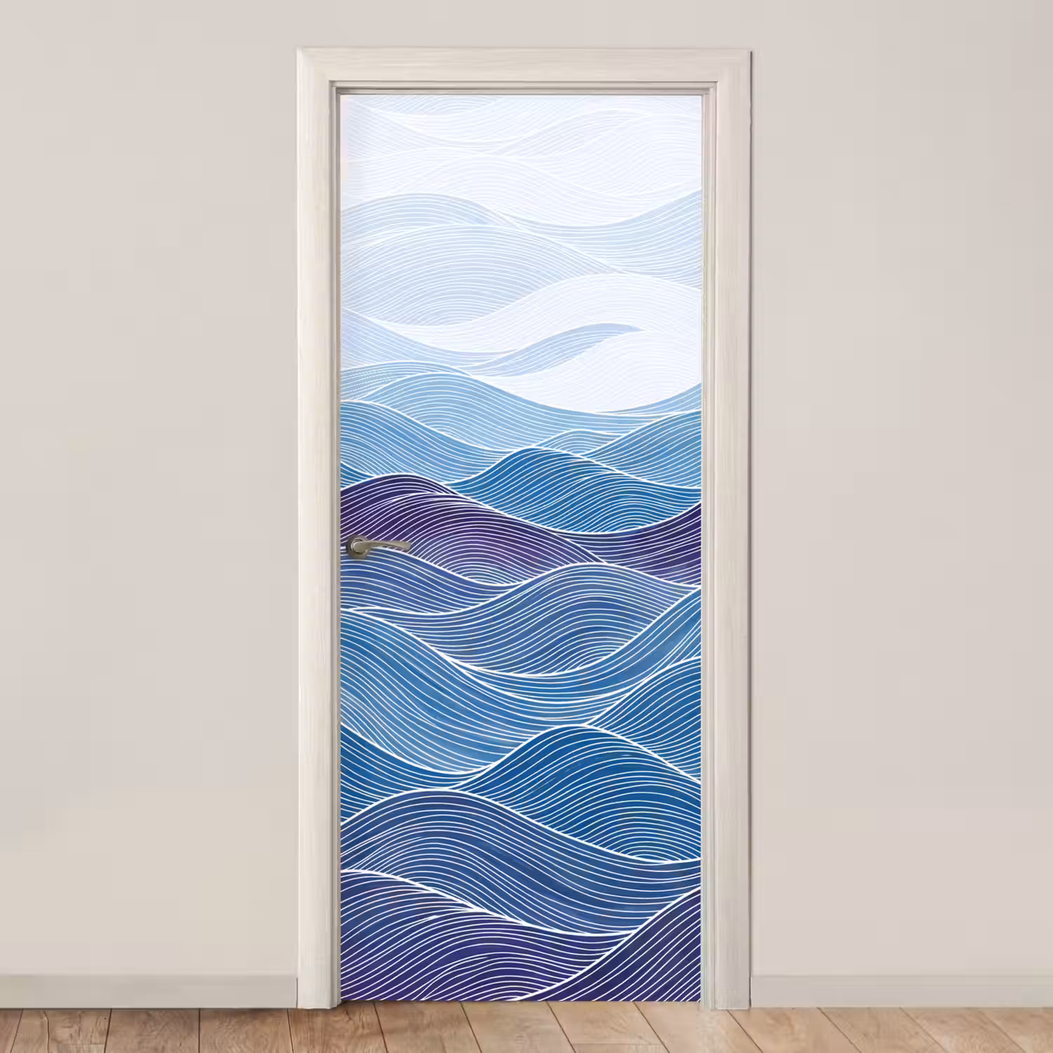 Abstract - Golven - Patroon - Blauw - Modern deurposter klein -3d_beige