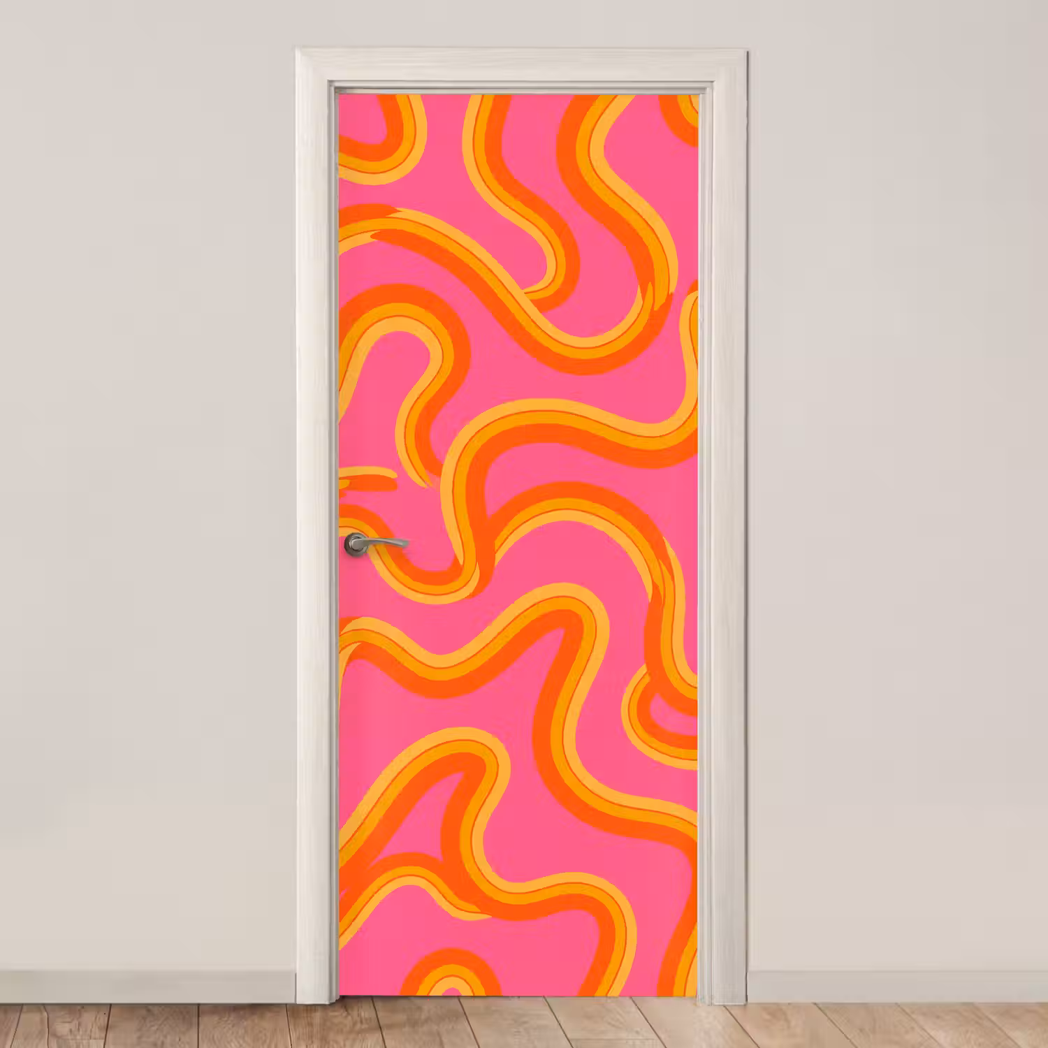 Abstract - Golvende lijnen - Modern - Kleurrijk deurposter klein -3d_beige