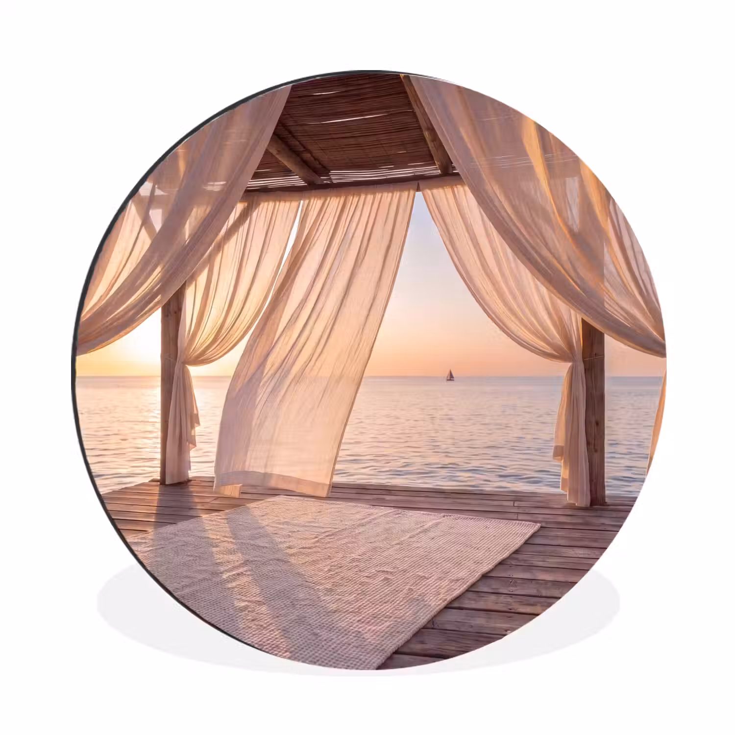Overkapping - Zee - Zonsondergang - Vakantie - Rust Wandcirkel aluminium klein -3d