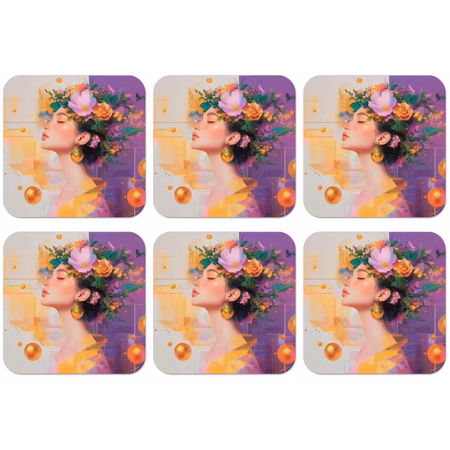 Abstract - Vrouw - Bloemenkroon - Goud onderzetter kurk middel -zkaufland3dotto