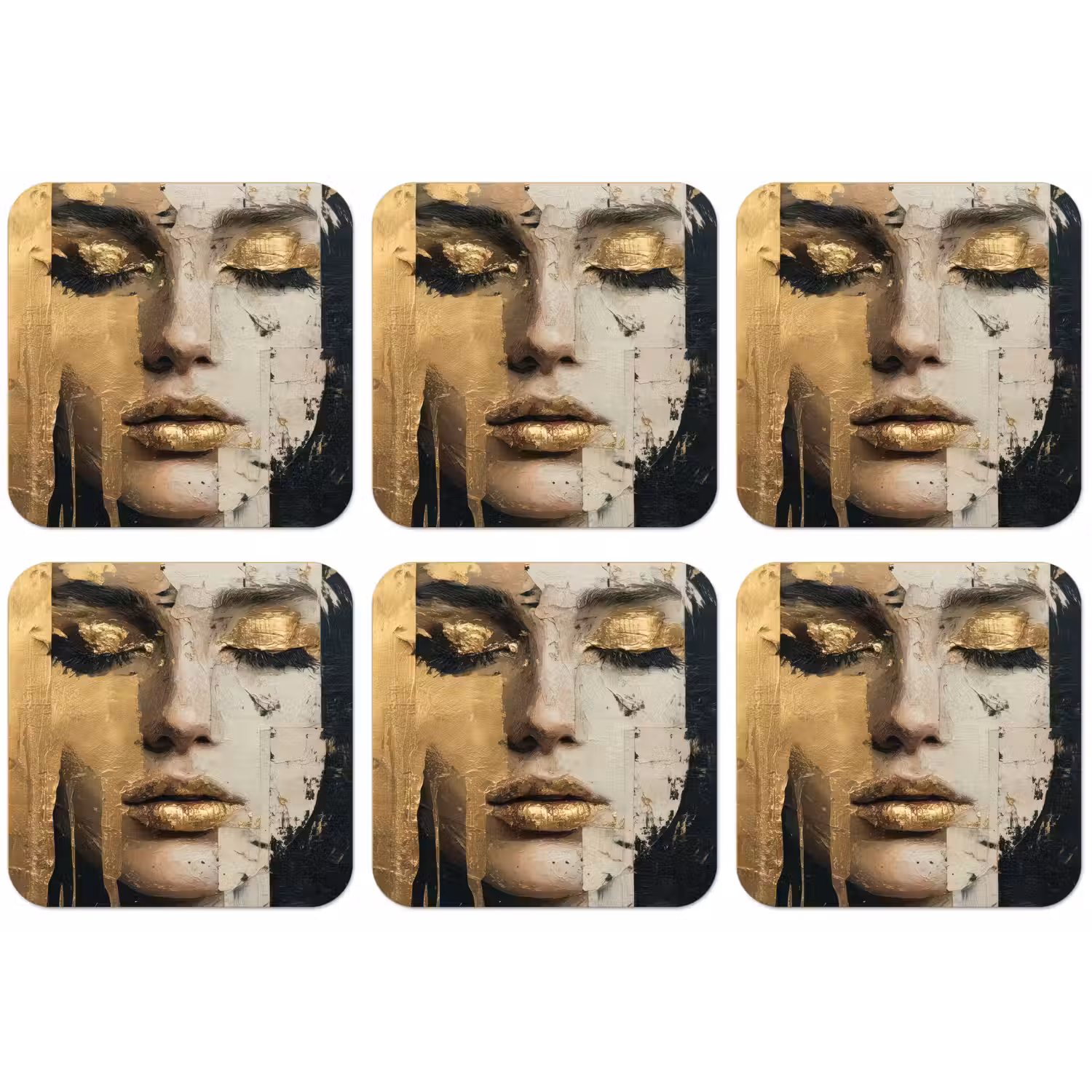 Abstract - Goud - Gezicht - Lippen onderzetter kurk middel -zkaufland3dotto