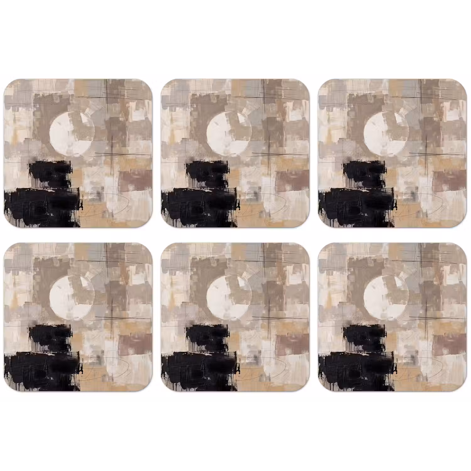 Abstract - Cirkel - Modern - Beige - Zwart - Minimalistisch onderzetter kurk middel -zkaufland3dotto