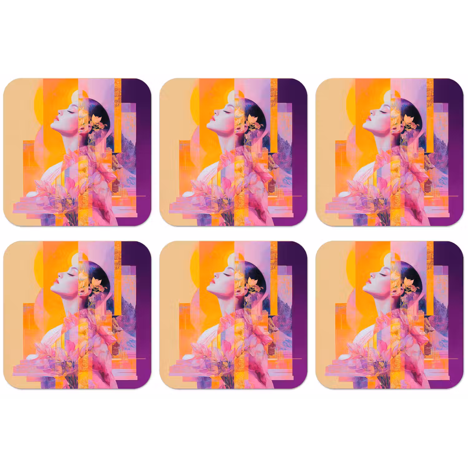 Abstract - Portret - Vrouw - Kleurrijk onderzetter kurk middel -zkaufland3dotto