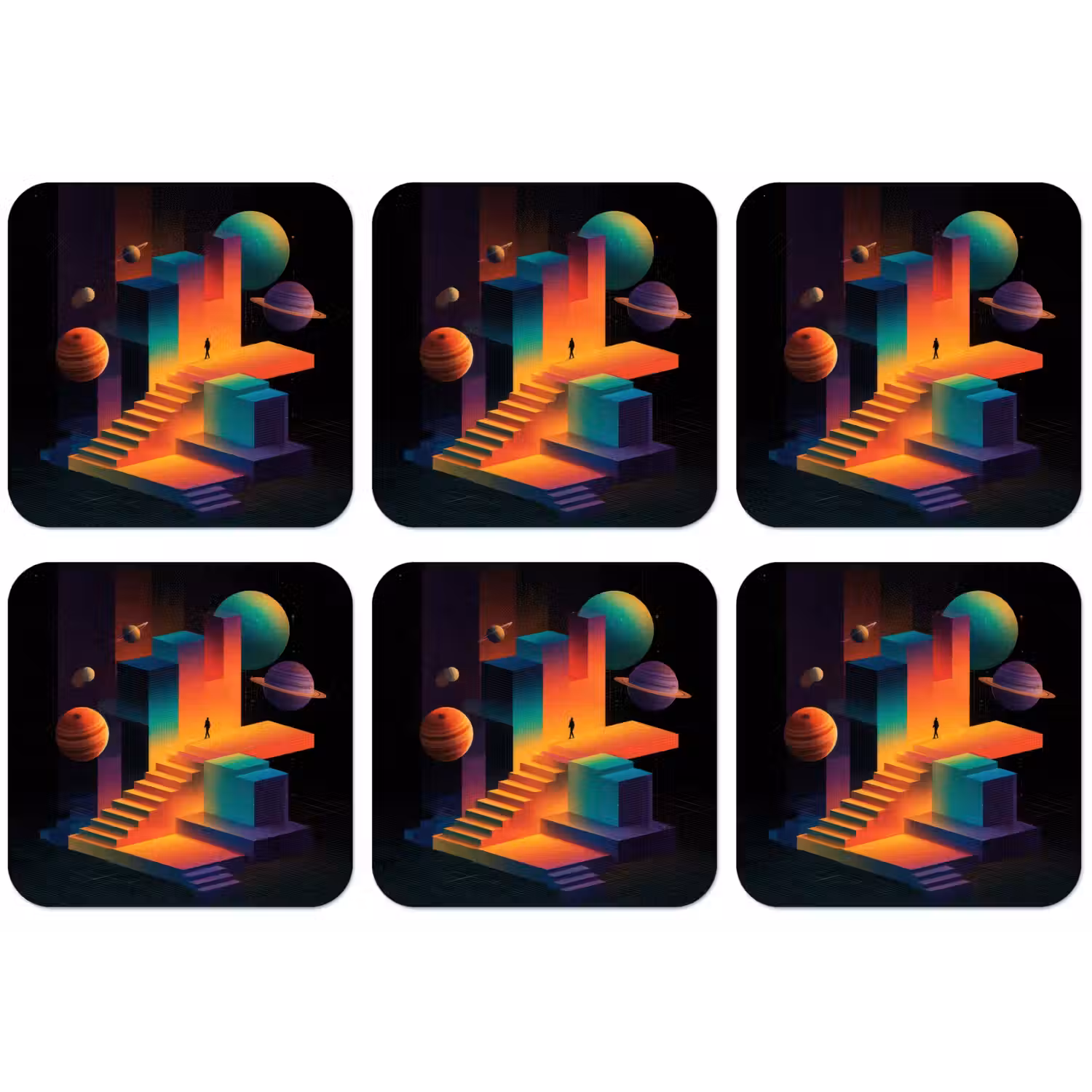 Abstract - Trappen - Mens - Planeten onderzetter kurk middel -zkaufland3dotto