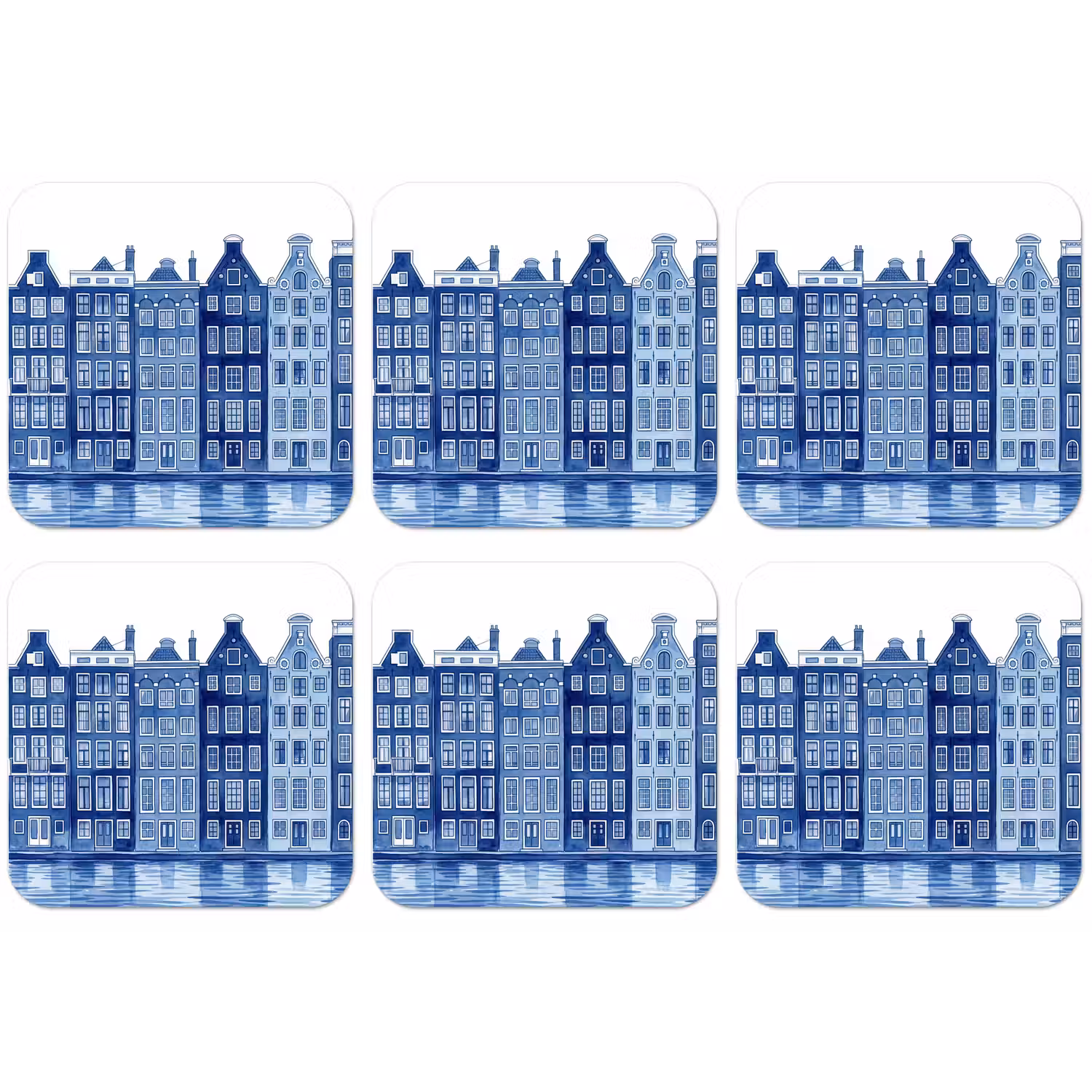 Aquarel - Grachtenpanden - Delfts - Blauw onderzetter kurk middel -zkaufland3dotto