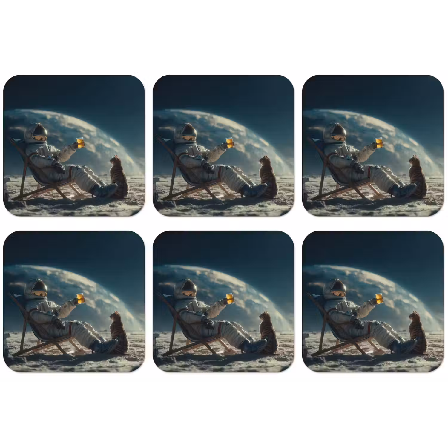 Astronaut - Kat - Glas - Stoel onderzetter kurk middel -zkaufland3dotto