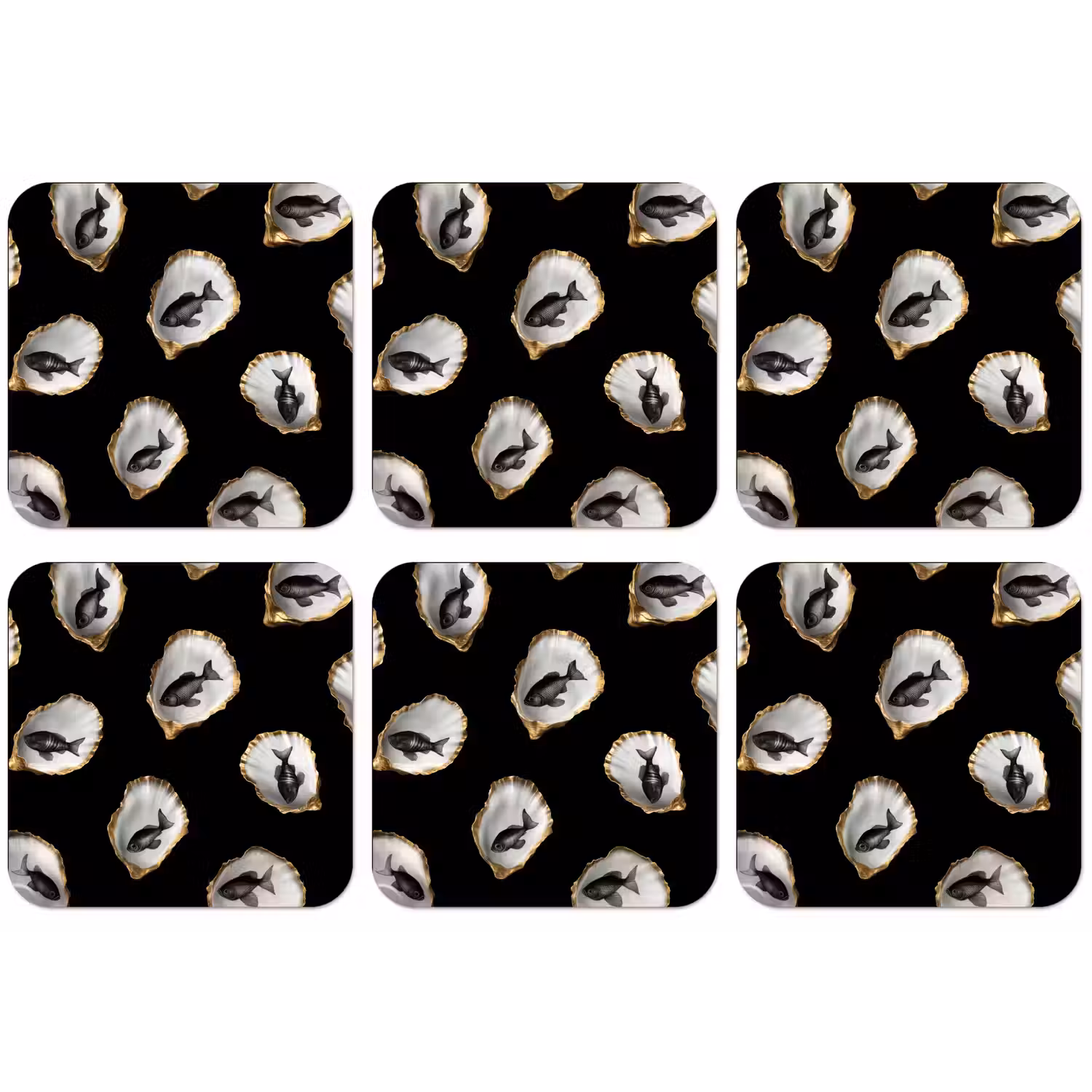 Oesters - Zwart - Vissen - Goud onderzetter kurk middel -zkaufland3dotto