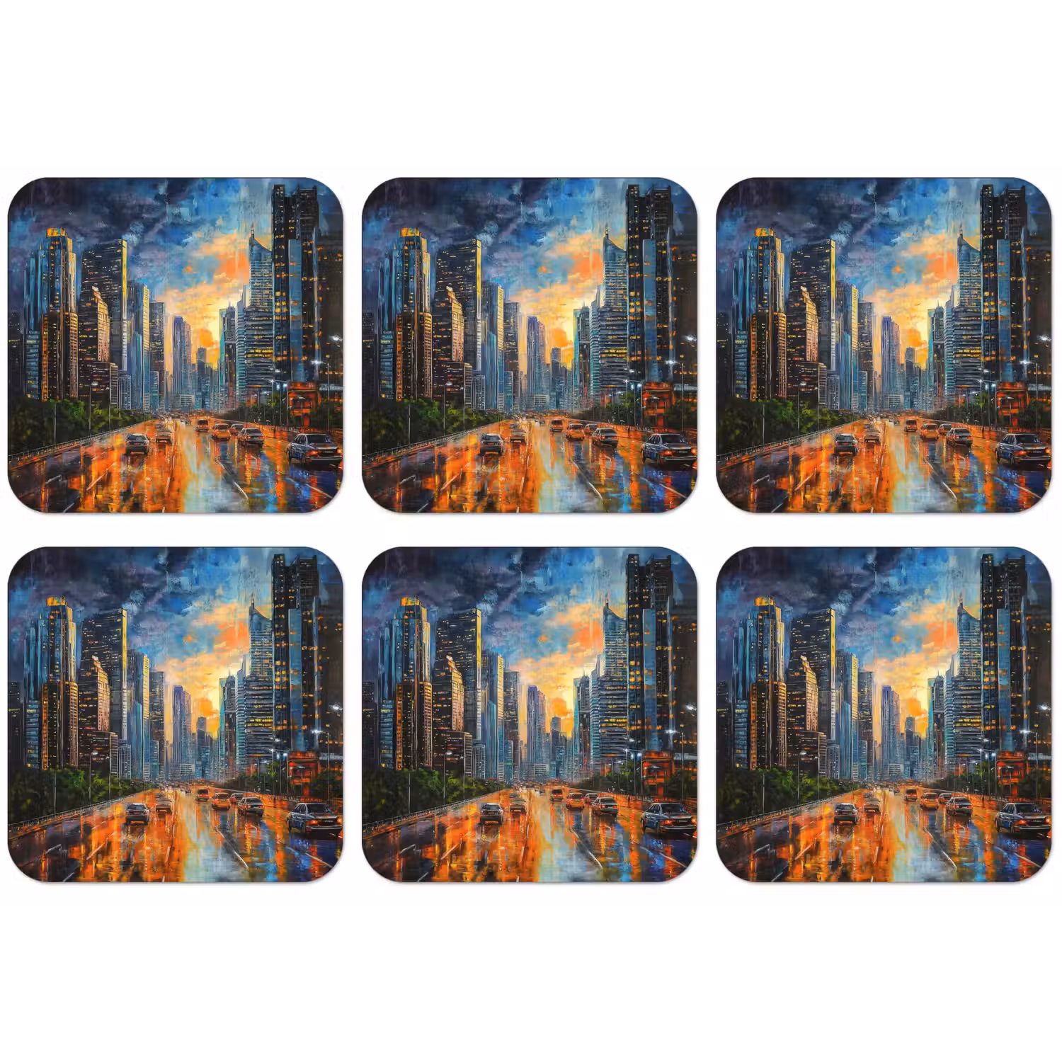 Auto - Skyline - Zon - Blauw onderzetter kurk middel -zkaufland3dotto