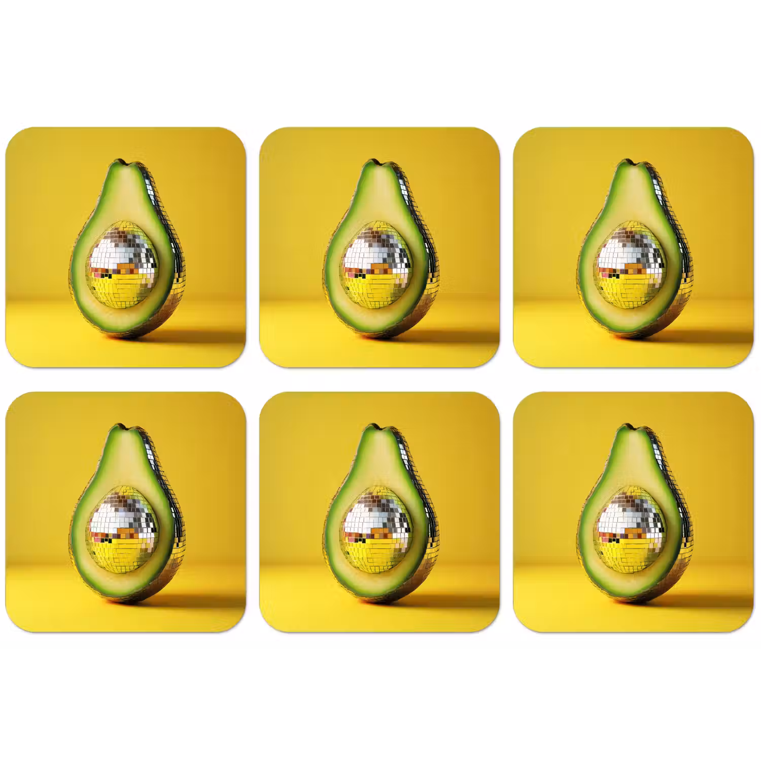 Avocado - Discobal - Geel - Glitter onderzetter kurk middel -zkaufland3dotto