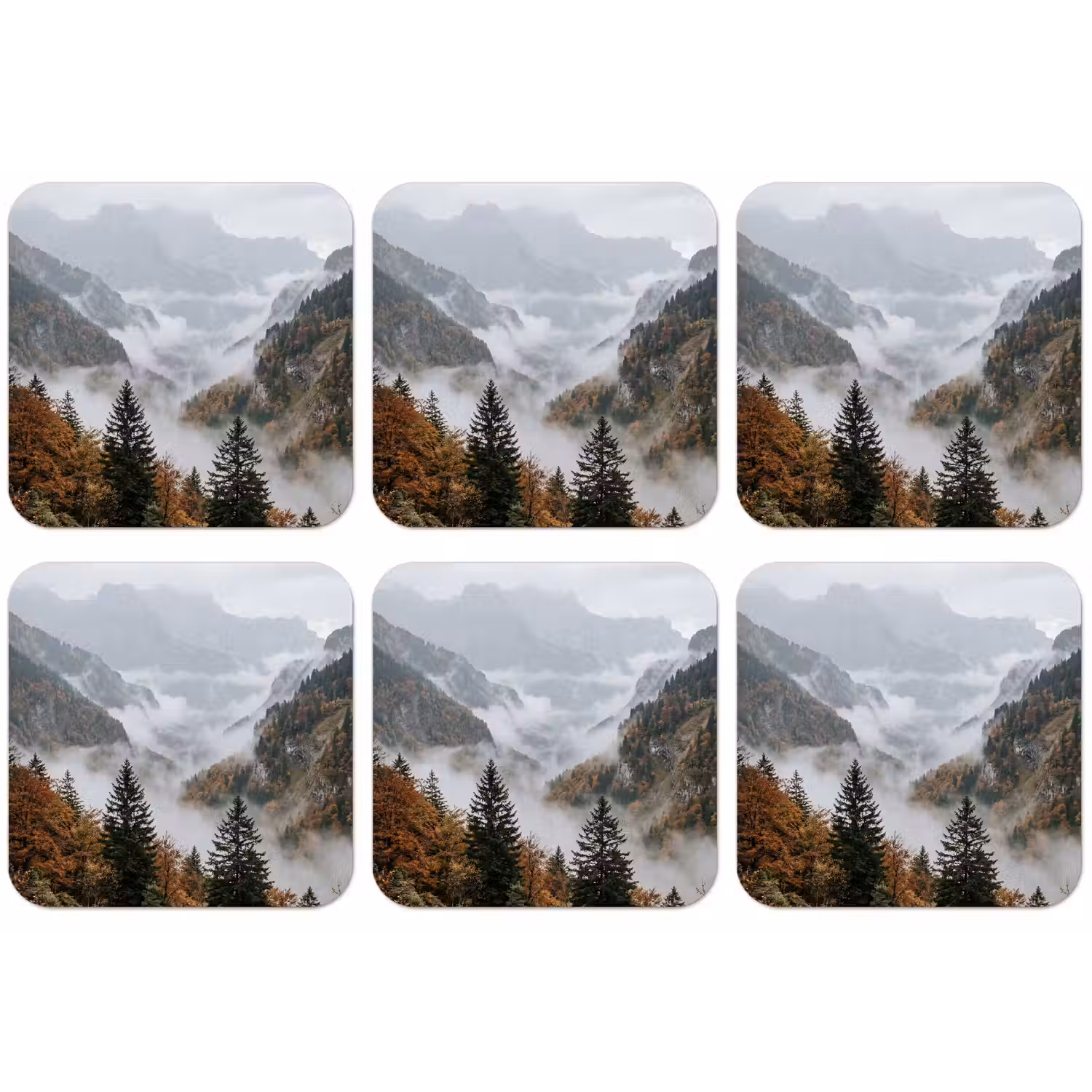 Bergen - Vallei - Mist - Herfst - Natuur onderzetter kurk middel -zkaufland3dotto