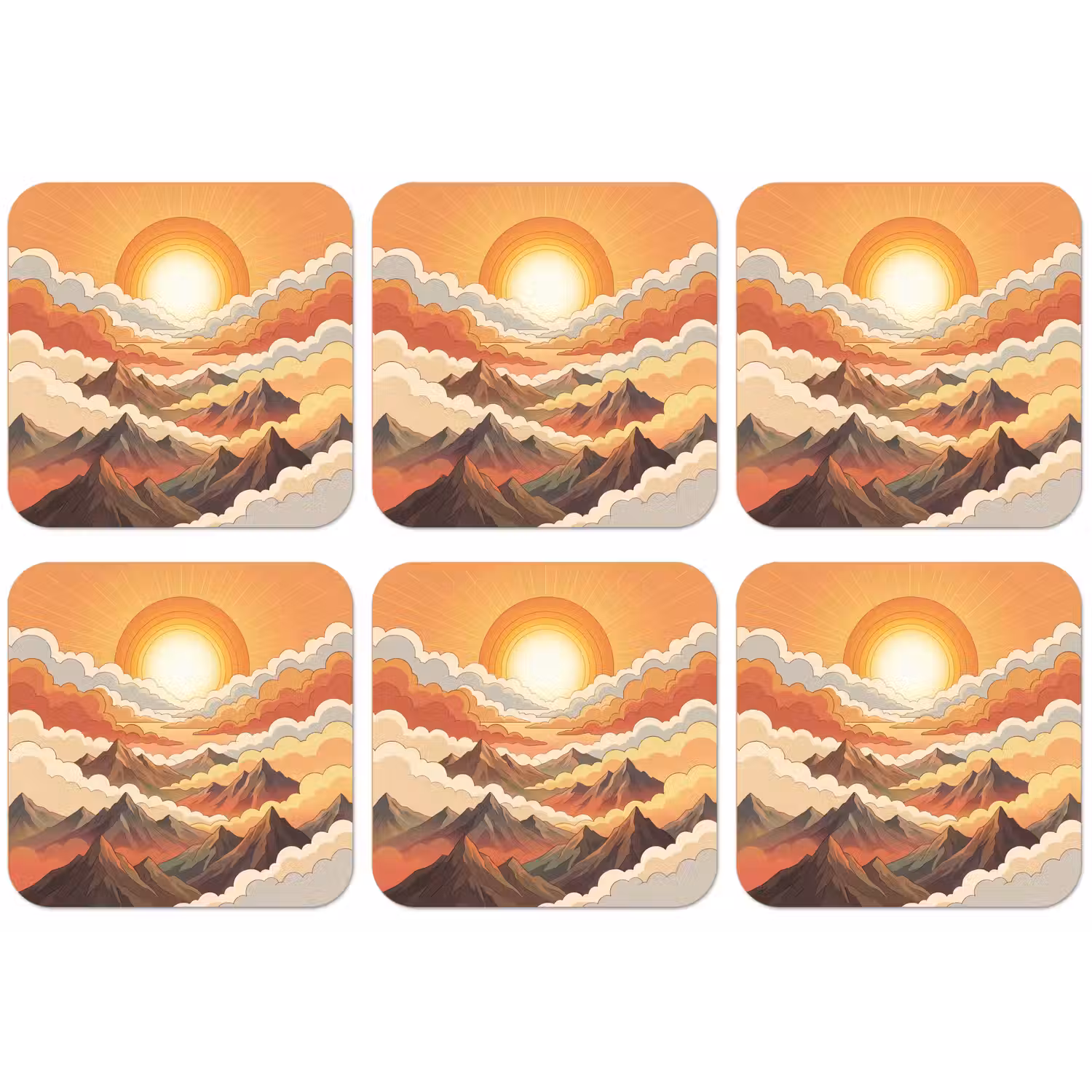 Bergen - Wolken - Natuur - Zonsopgang - Oranje onderzetter kurk middel -zkaufland3dotto